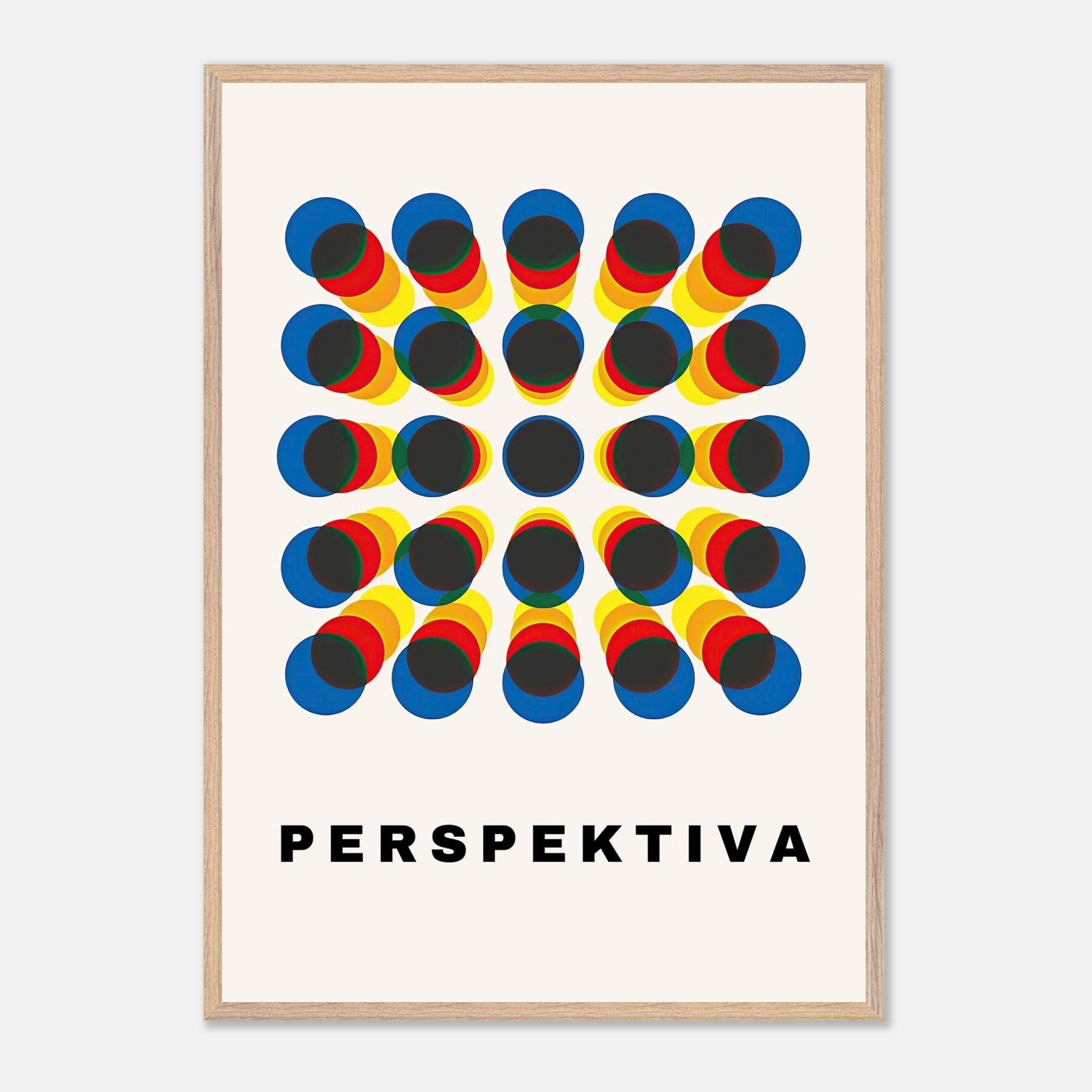 Perspective Abstract Art Vintage Framed Print with bold geometric design and optical illusion in vibrant colors.