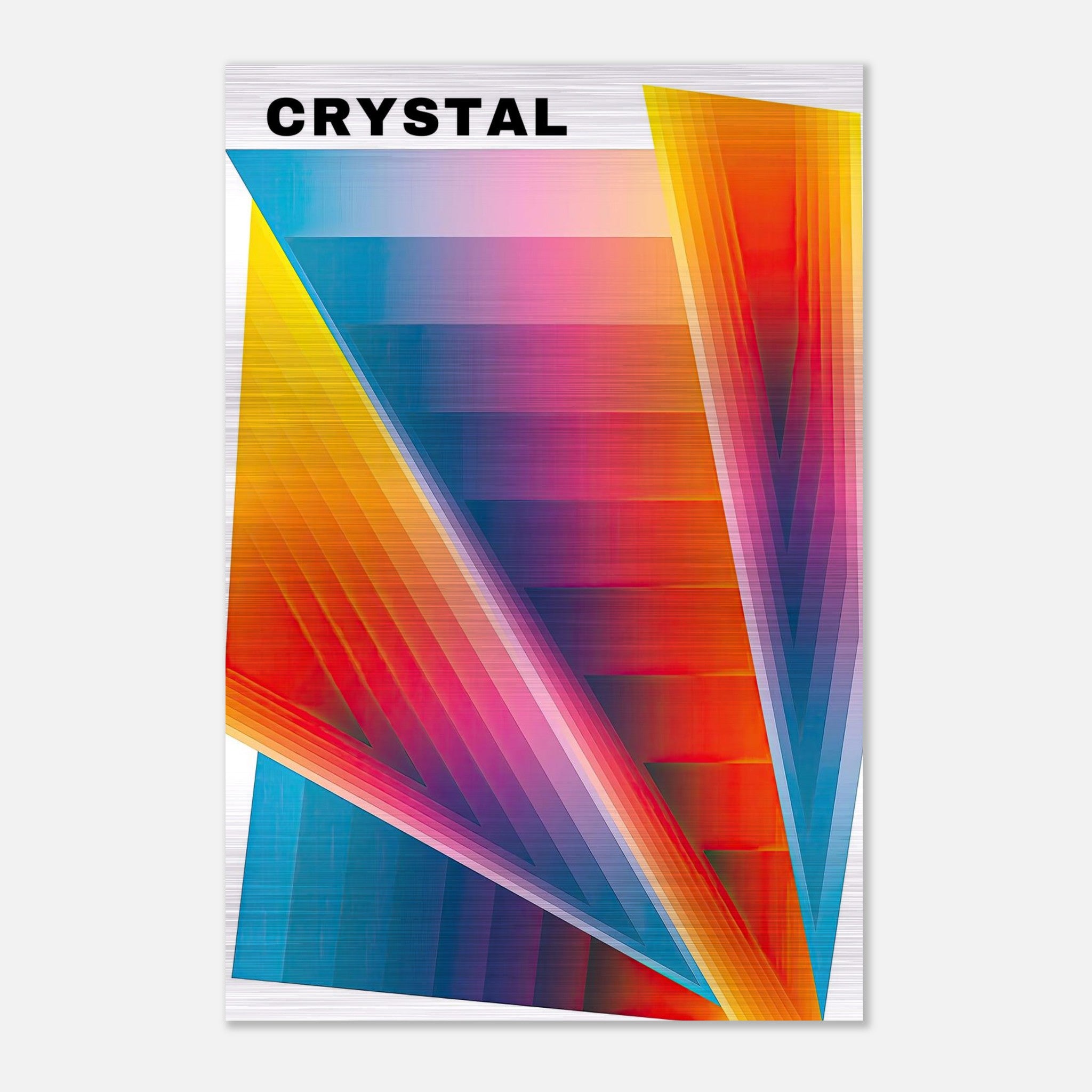 Crystal Abstract Art design with vibrant colors and geometric shapes on brushed metal background.
