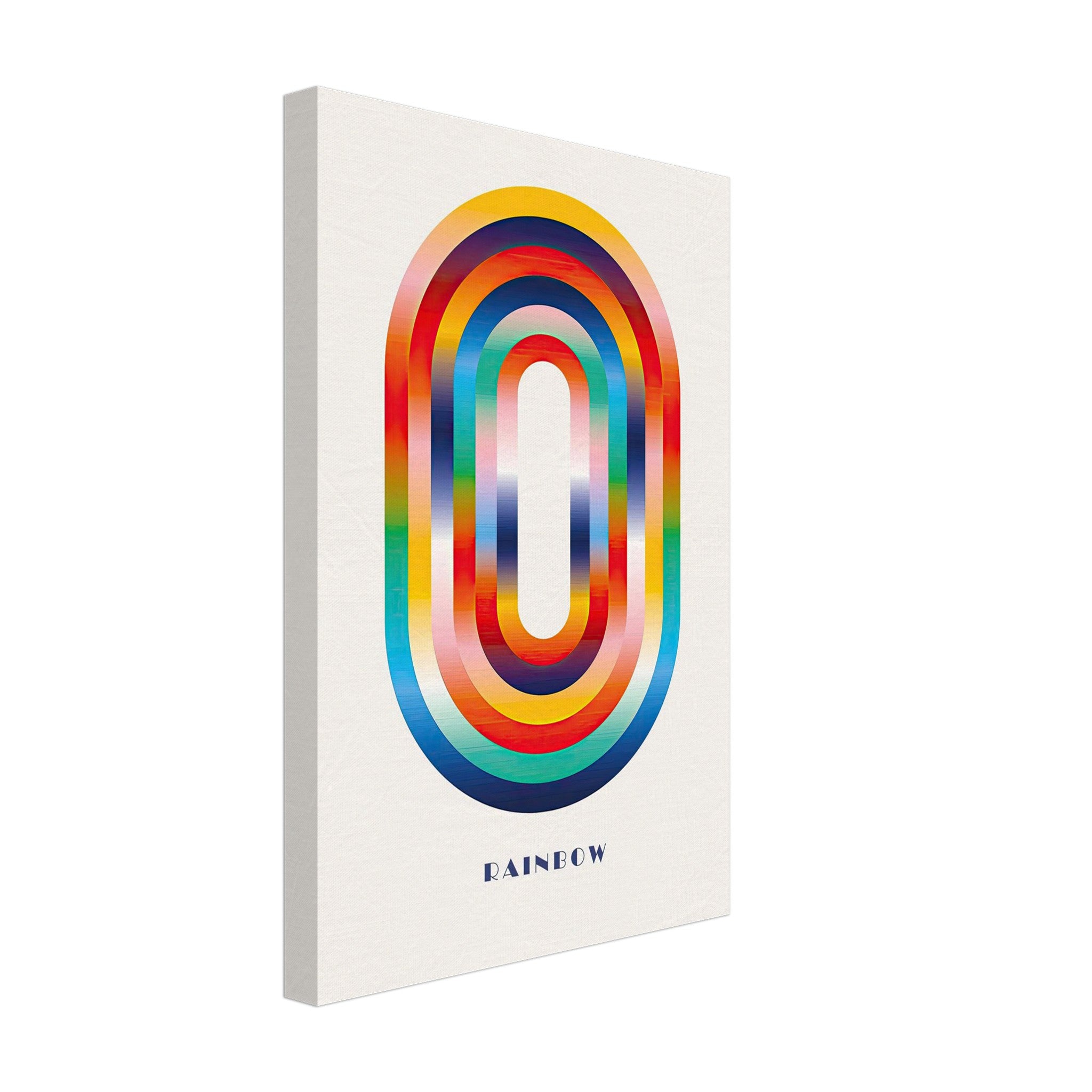 Abstract Rainbow Geometric Canvas Print with bold overlapping arches in vibrant colors, ideal for modern decor.