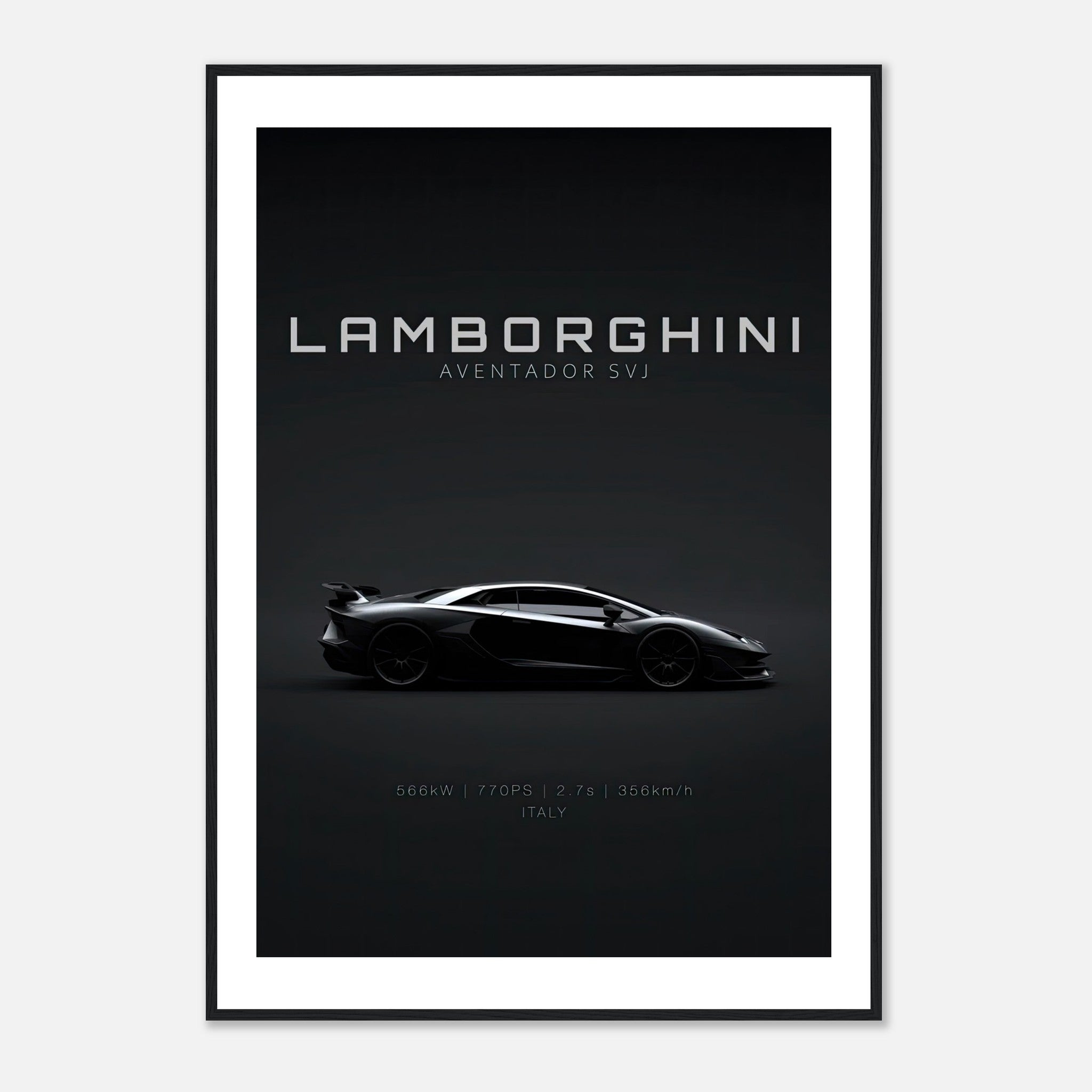 Lamborghini Aventador SVJ framed poster showcasing sleek design and high-quality print.