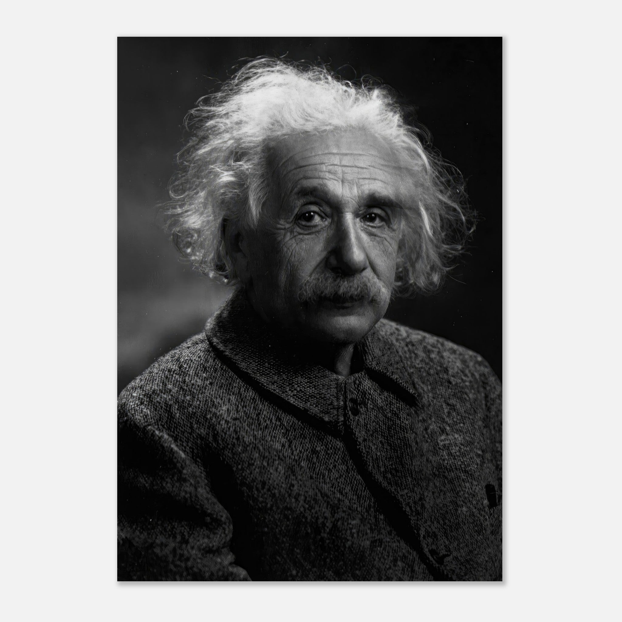 Albert Einstein portrait poster in black-and-white, celebrating the brilliance of the legendary physicist.