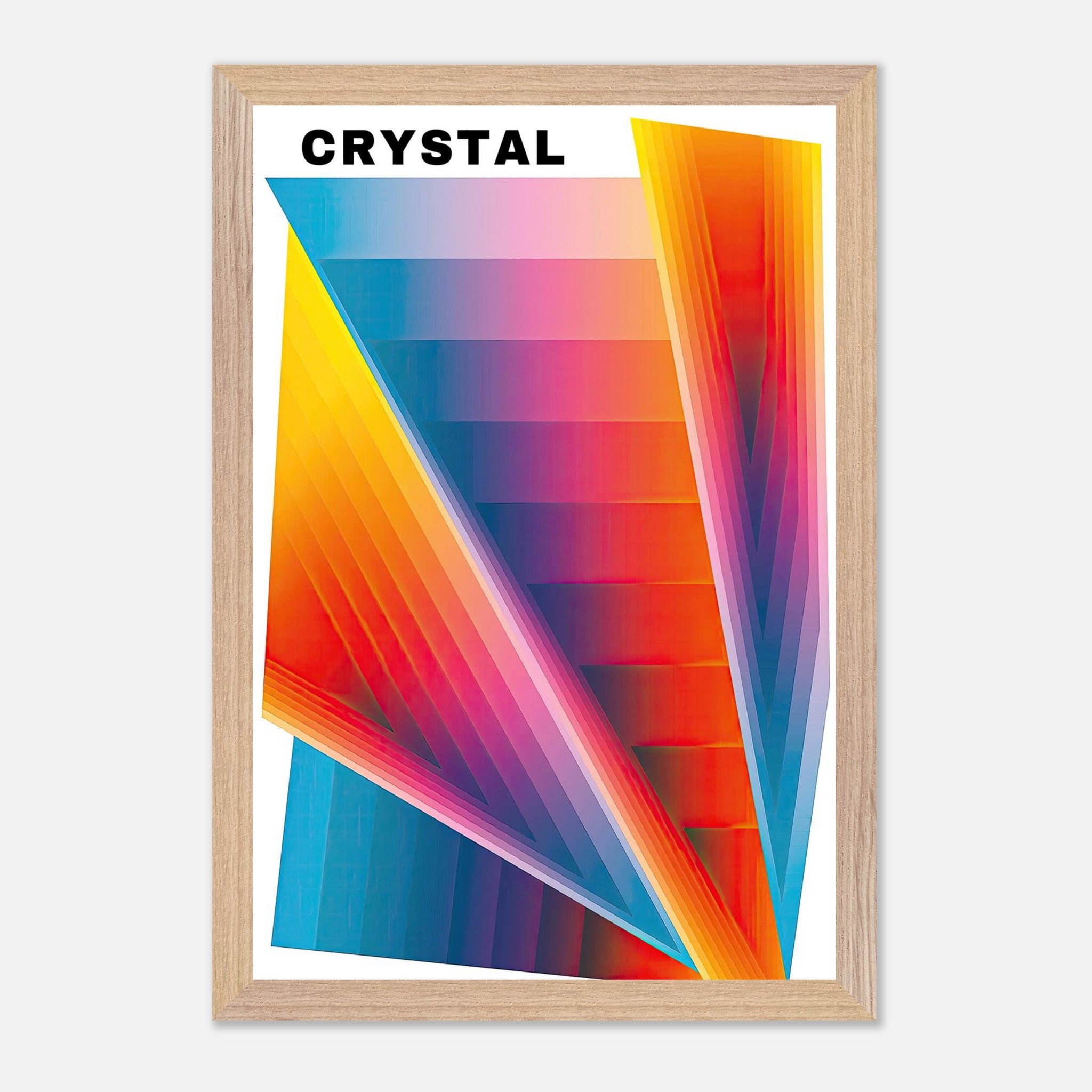 Vibrant Crystal Abstract Art print featuring geometric shapes and sharp angles in bold colors.