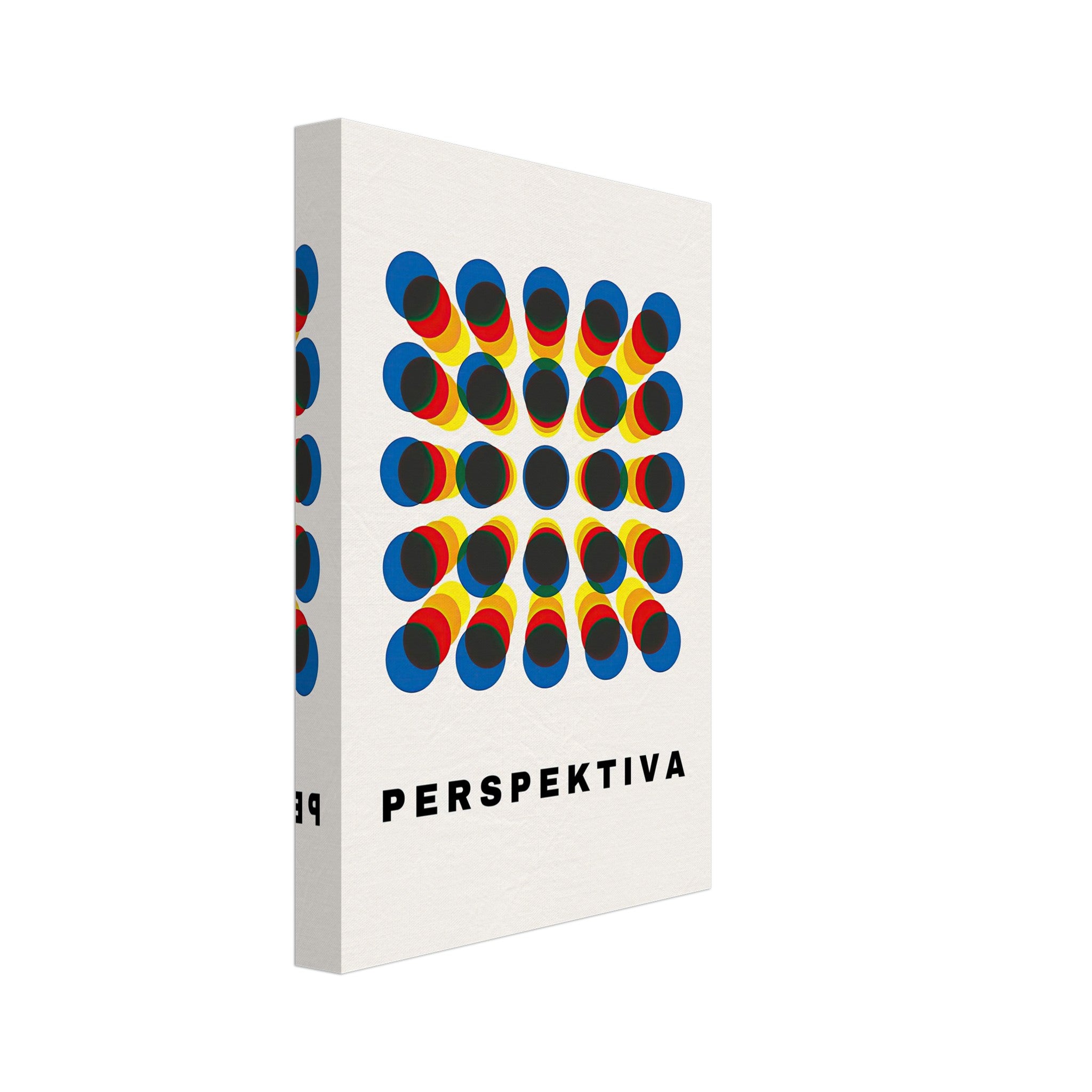 Perspective Abstract Art canvas print featuring bold geometric design and the word 'PERSPEKTIVA' in vibrant colors.
