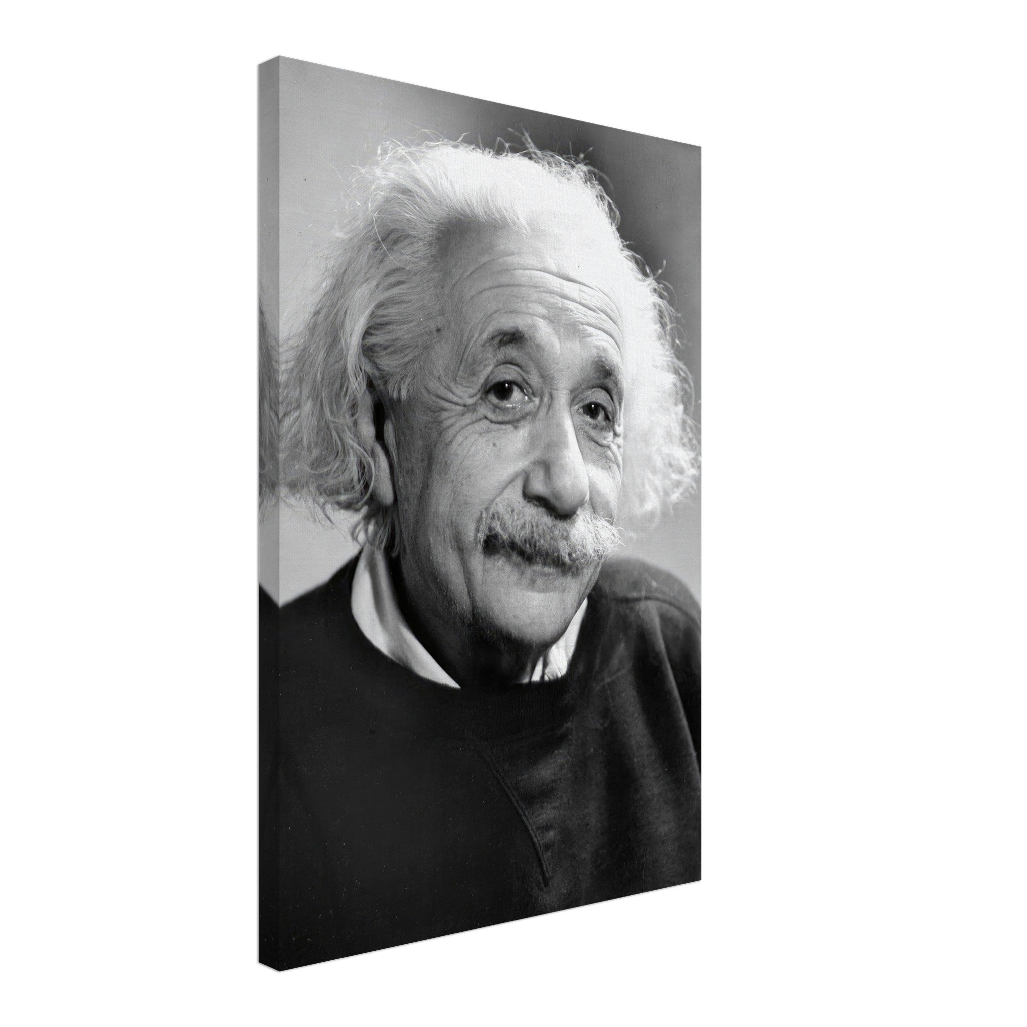 Black and white canvas print of Albert Einstein, showcasing his wisdom and character in a serene moment.