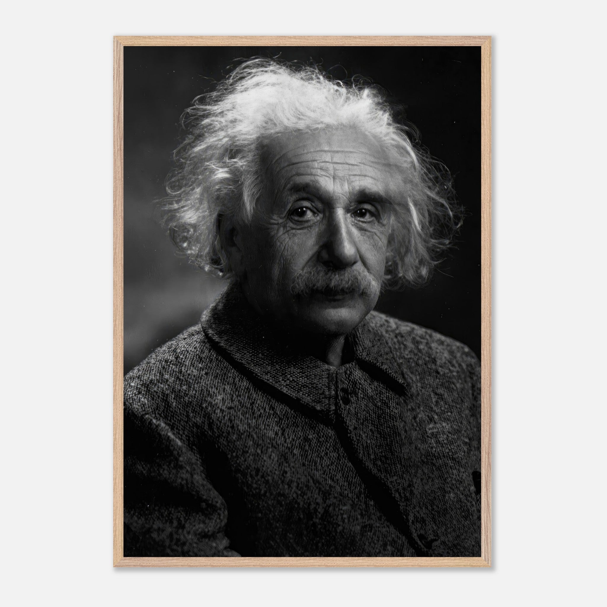 Vintage framed print of Albert Einstein portrait, showcasing his wisdom and intellect in a classic black-and-white style.