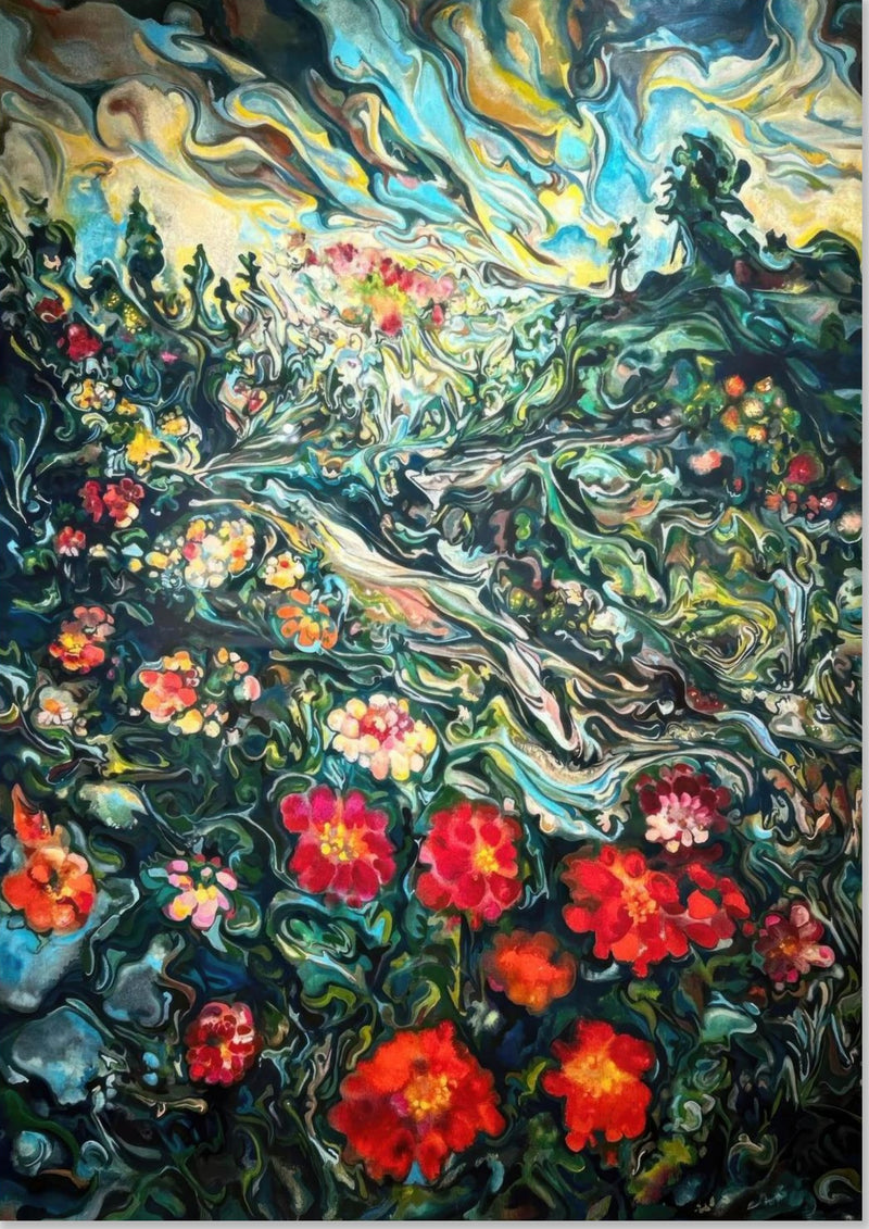 Pittura Astratta di Paesaggio Floreale