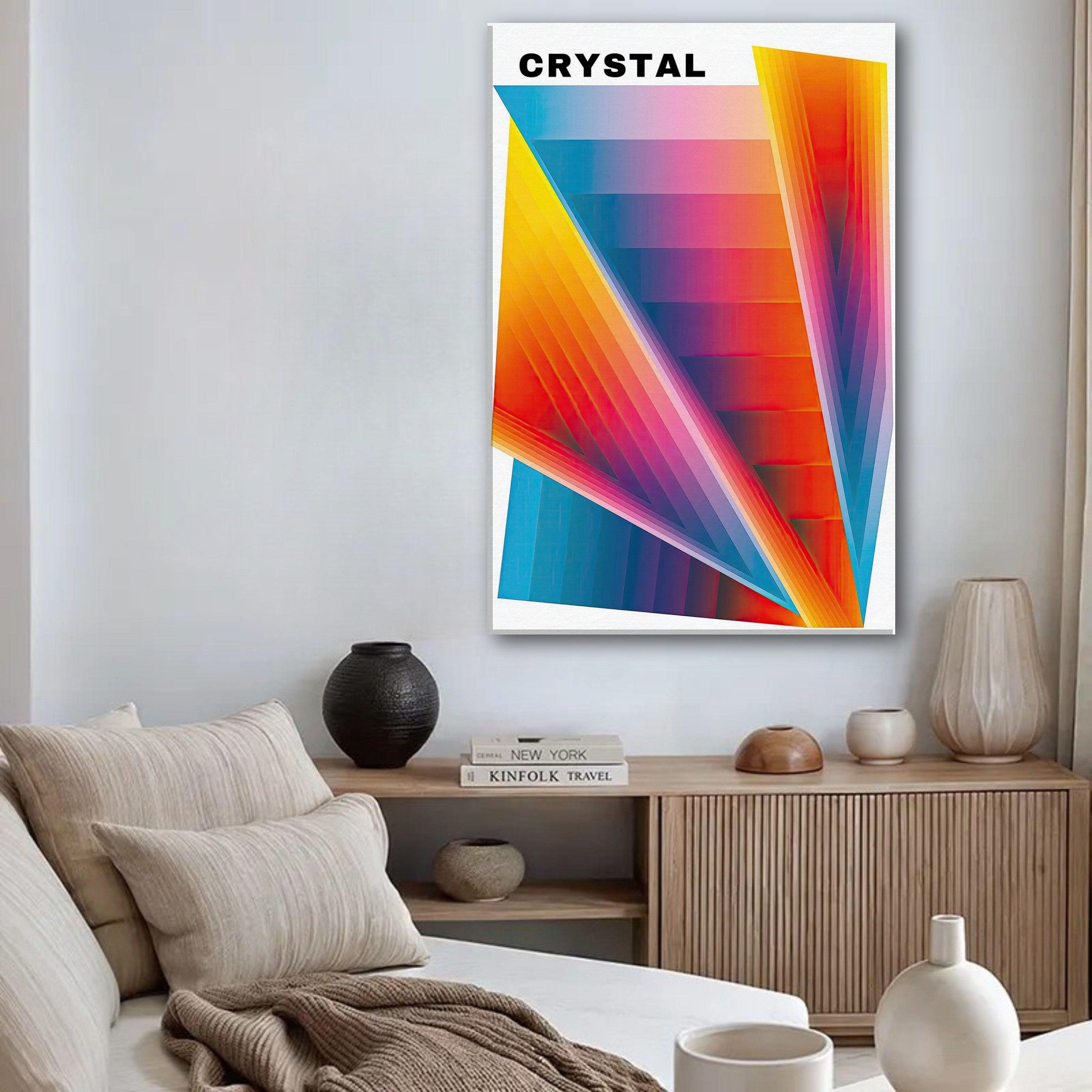 Crystal Abstract Art Canvas Print featuring vibrant colors and geometric shapes, perfect for modern interior decor.