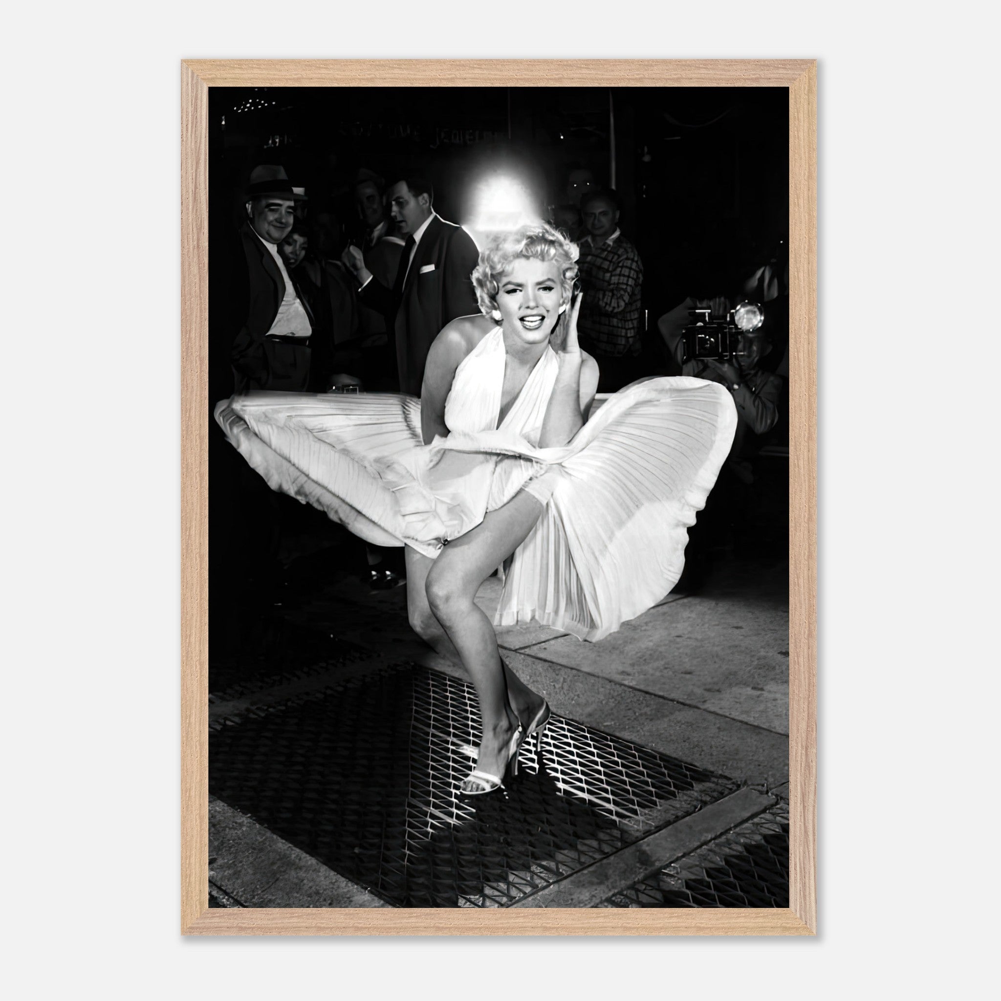 Marilyn Monroe white dress wind-blown vintage framed print capturing Hollywood glamour and timeless elegance.