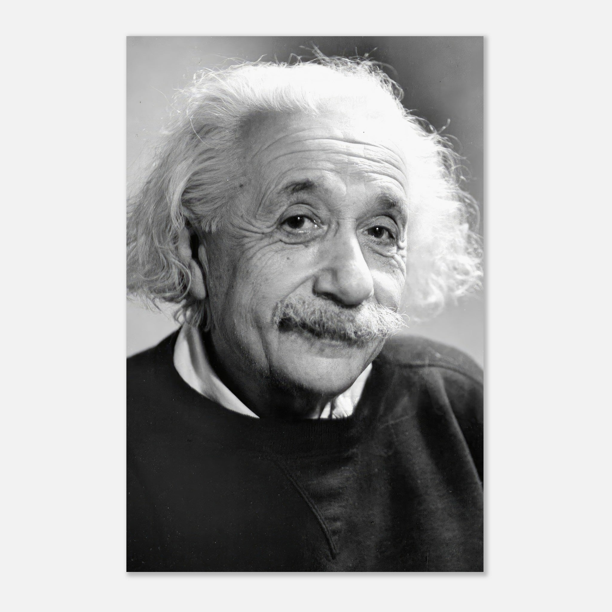 Albert Einstein (1946) metal print, showcasing a black-and-white portrait of the iconic physicist.