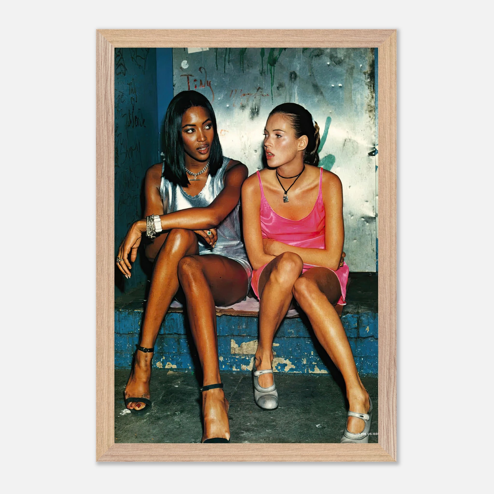 Naomi Campbell and Kate Moss fine art print capturing iconic fashion moment, museum quality Giclée on archival paper.