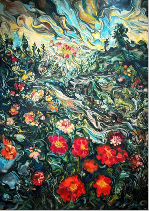 Pittura Astratta di Paesaggio Floreale