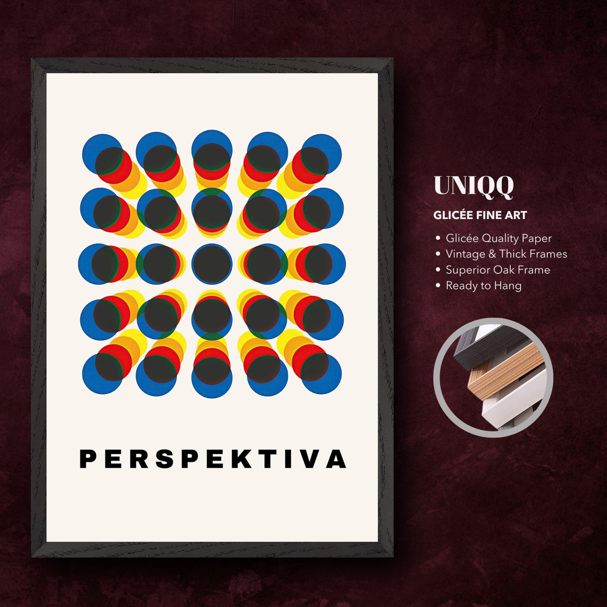 Perspective Abstract Art print featuring vibrant colors, geometric patterns, and a modern frame design.