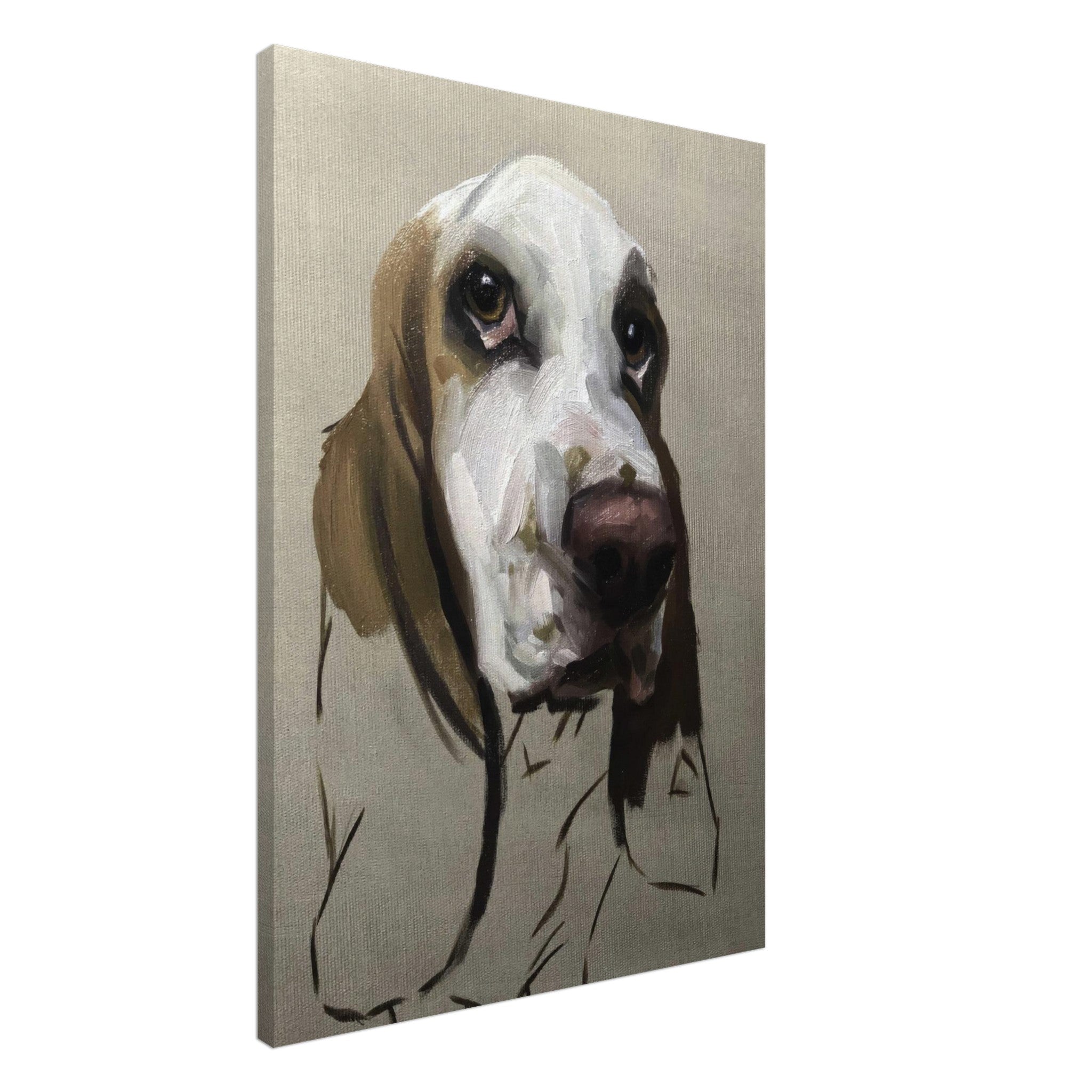 Basset Hound Dog Painting on canvas, showcasing soulful expression and signature droopy ears.
