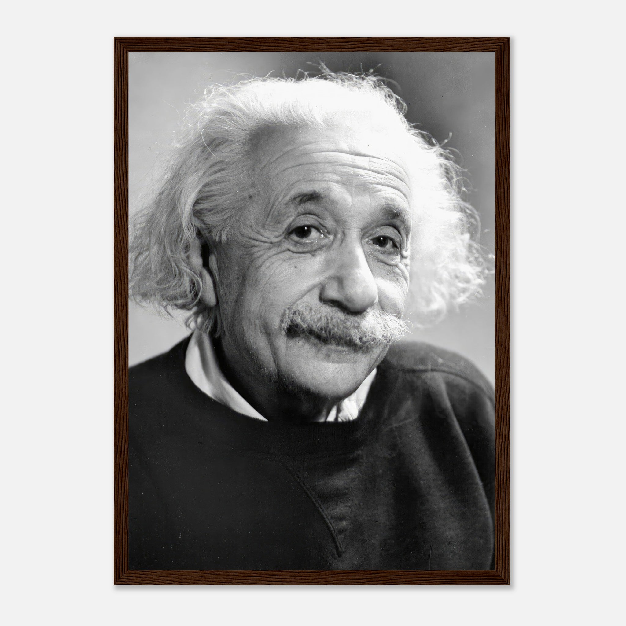 Albert Einstein 1946 framed print, black-and-white portrait of legendary physicist, inspiring home decor.