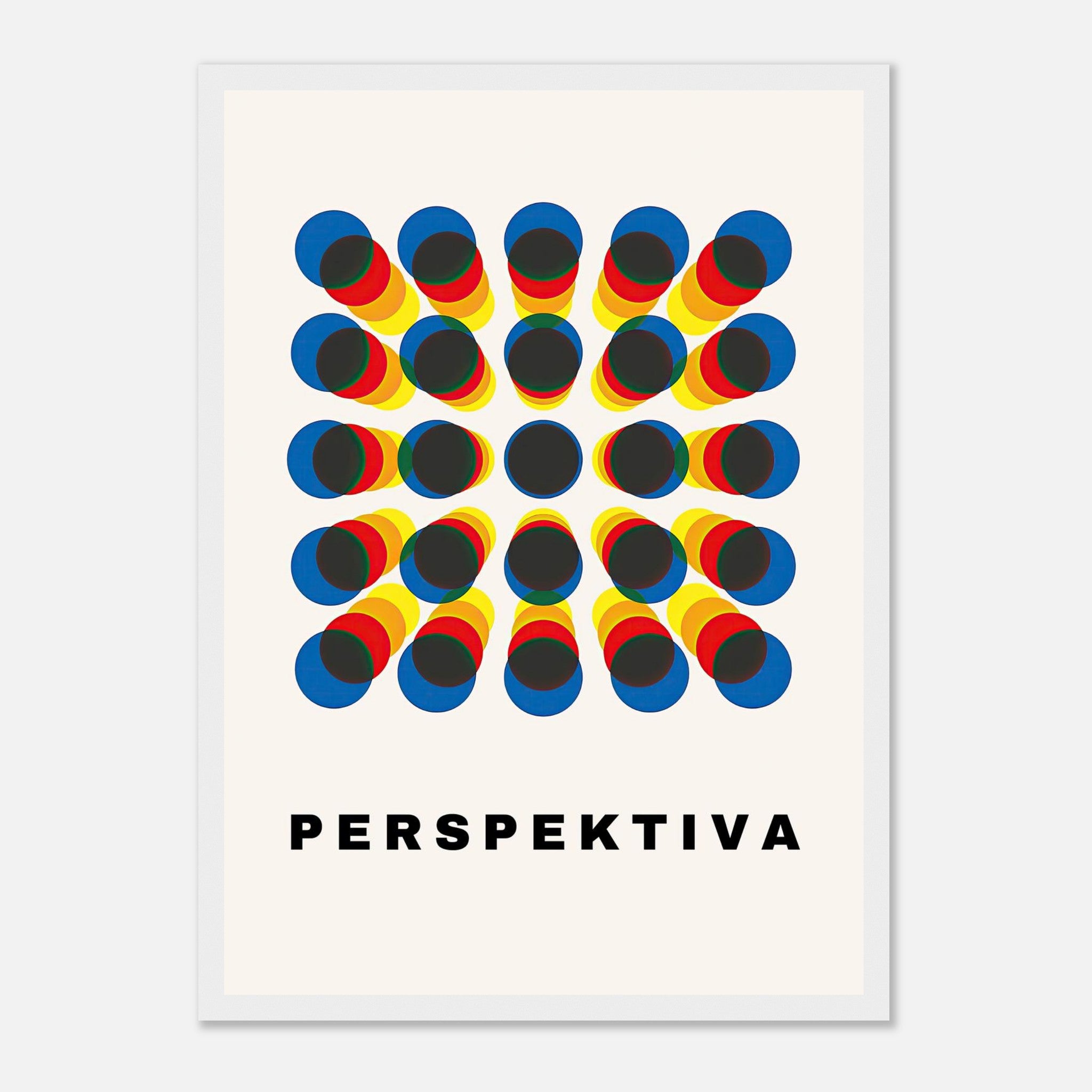 Framed print of Perspective Abstract Art featuring bold geometric patterns in primary colors
