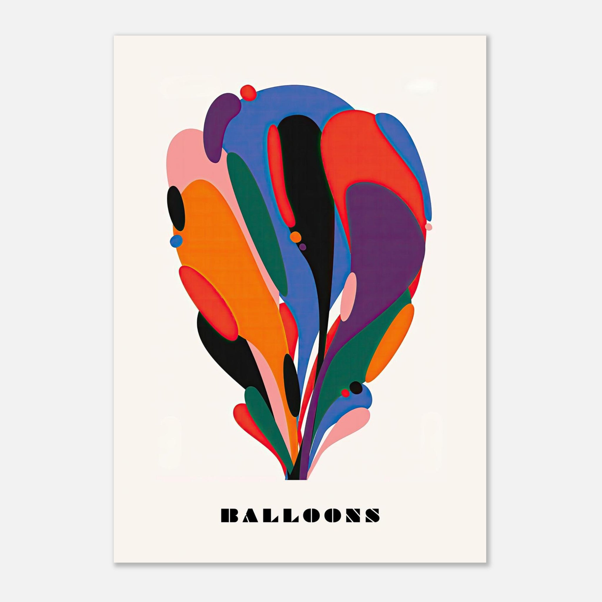Abstract Balloon Art poster featuring vibrant colors and fluid shapes against a minimalist cream background.
