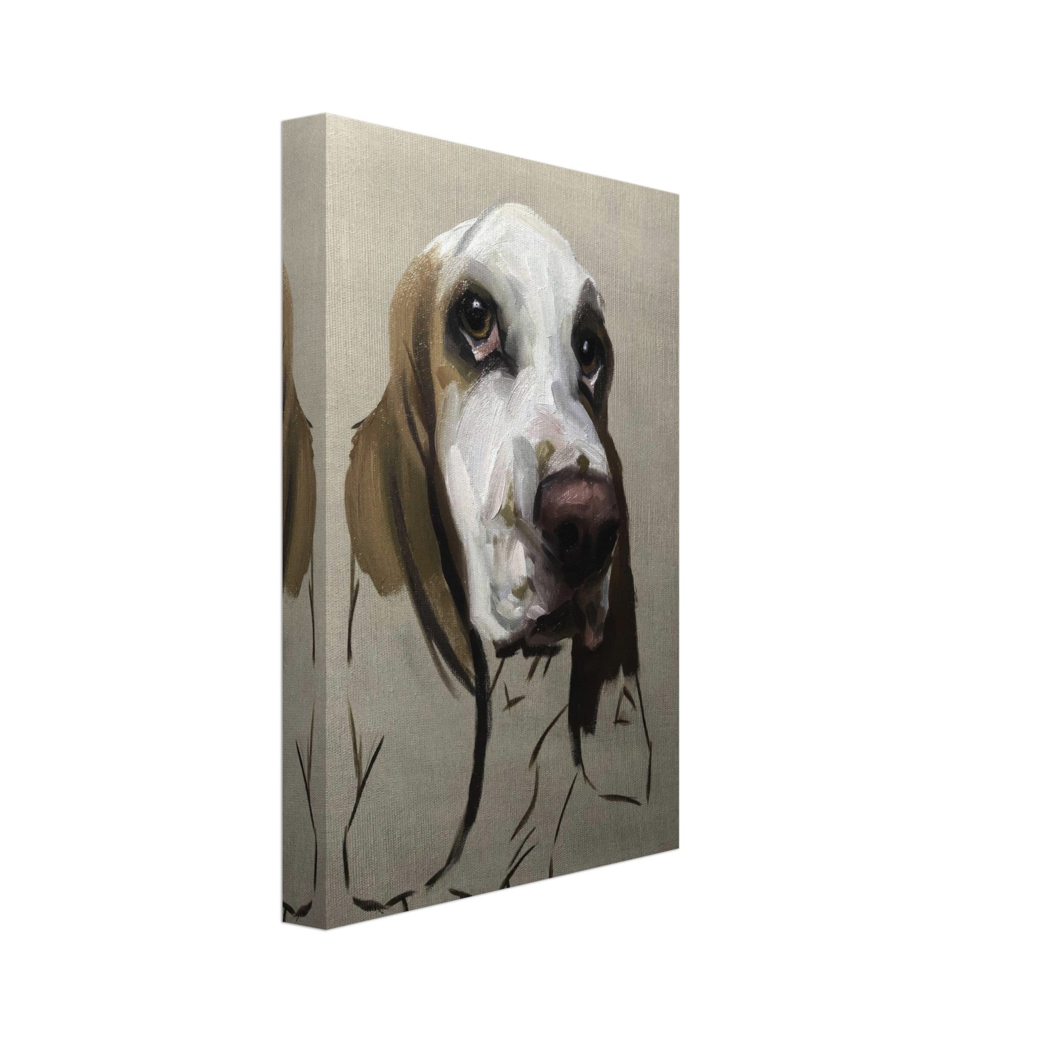 Basset Hound Dog Painting Canvas Print showcasing a soulful expression and artistic brushstroke details.