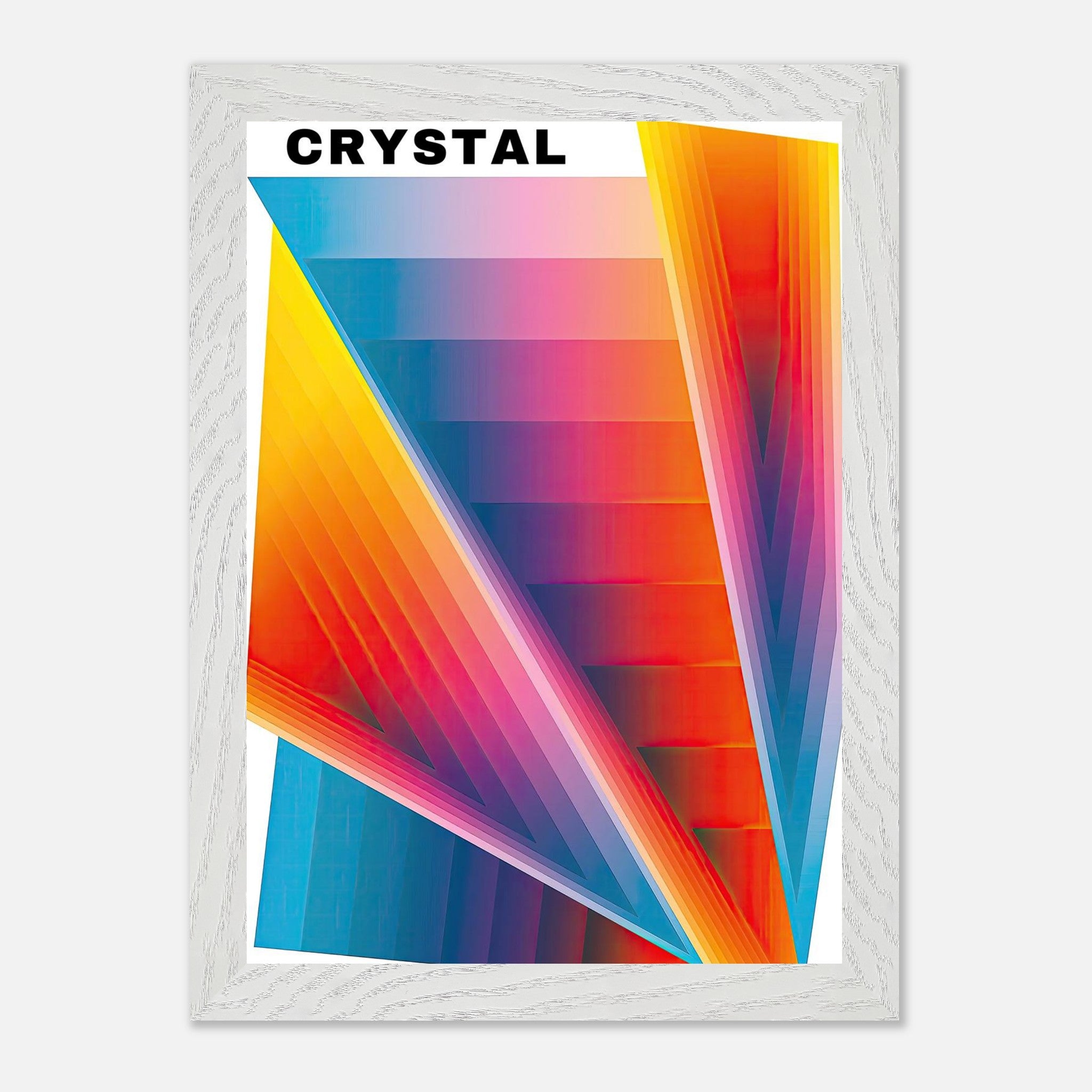 Vibrant Crystal Abstract Art in vintage frame featuring dynamic geometric patterns.