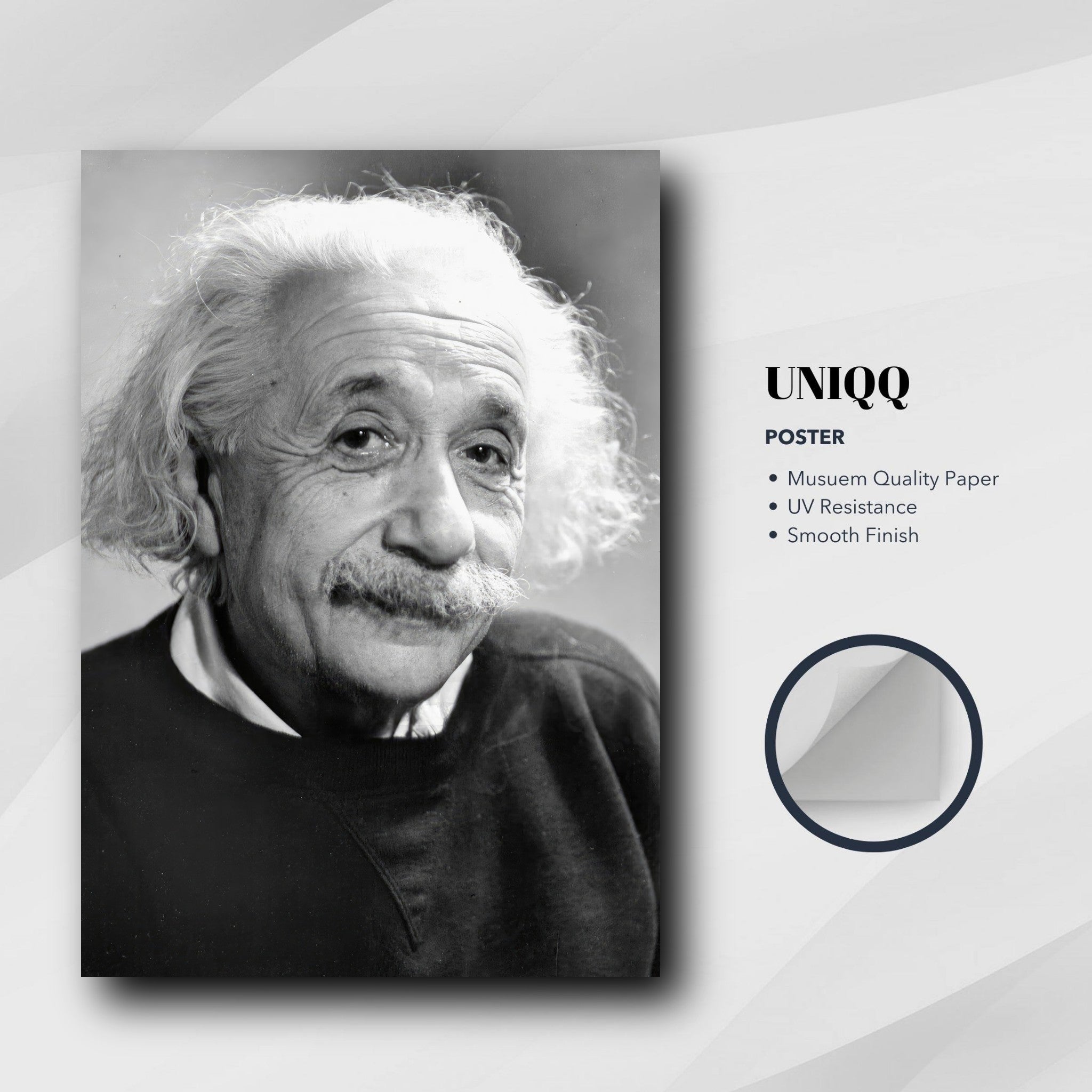 Albert Einstein 1946 poster featuring a black-and-white portrait on museum quality paper.