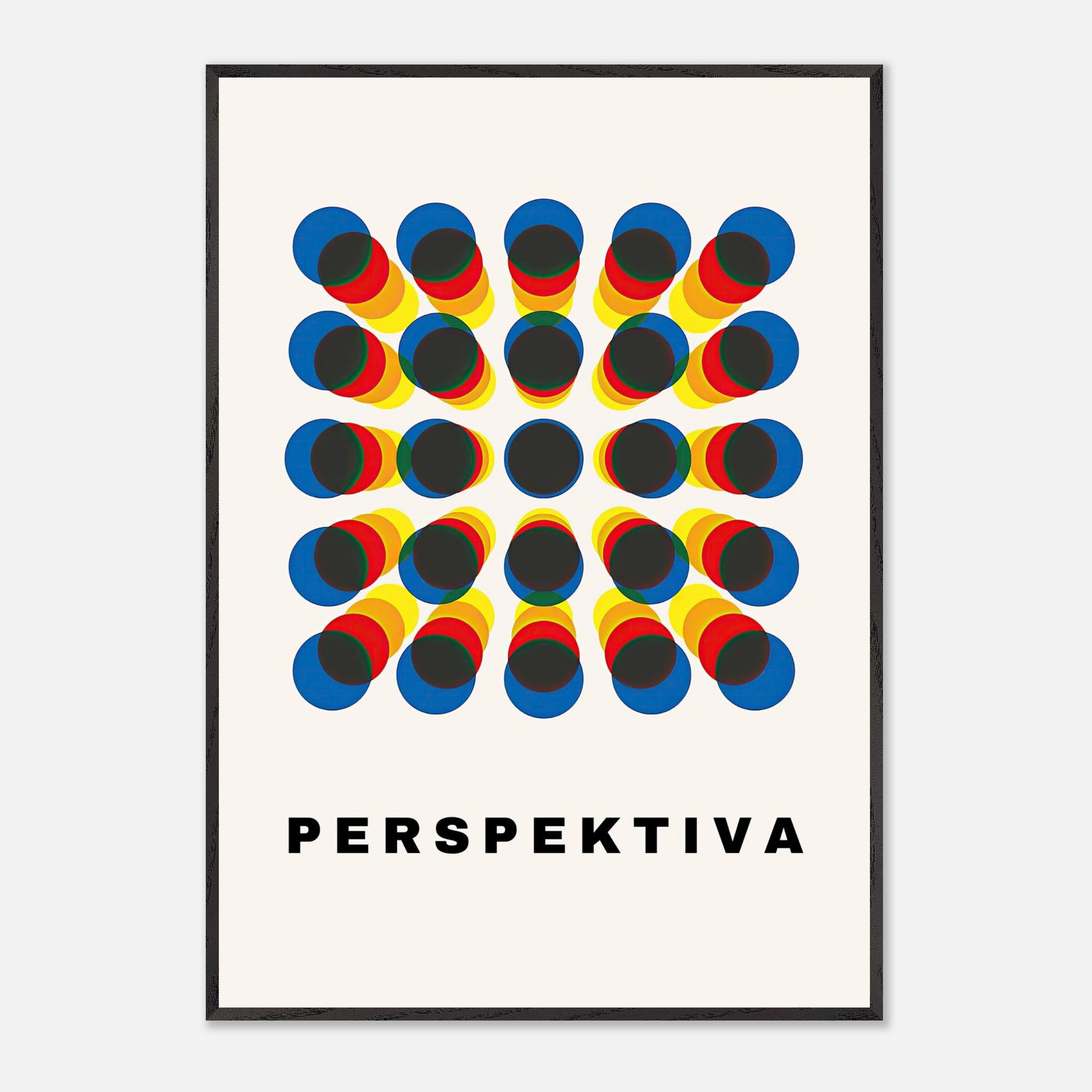 Perspective Abstract Art print featuring geometric patterns in vibrant blue, yellow, and red colors.