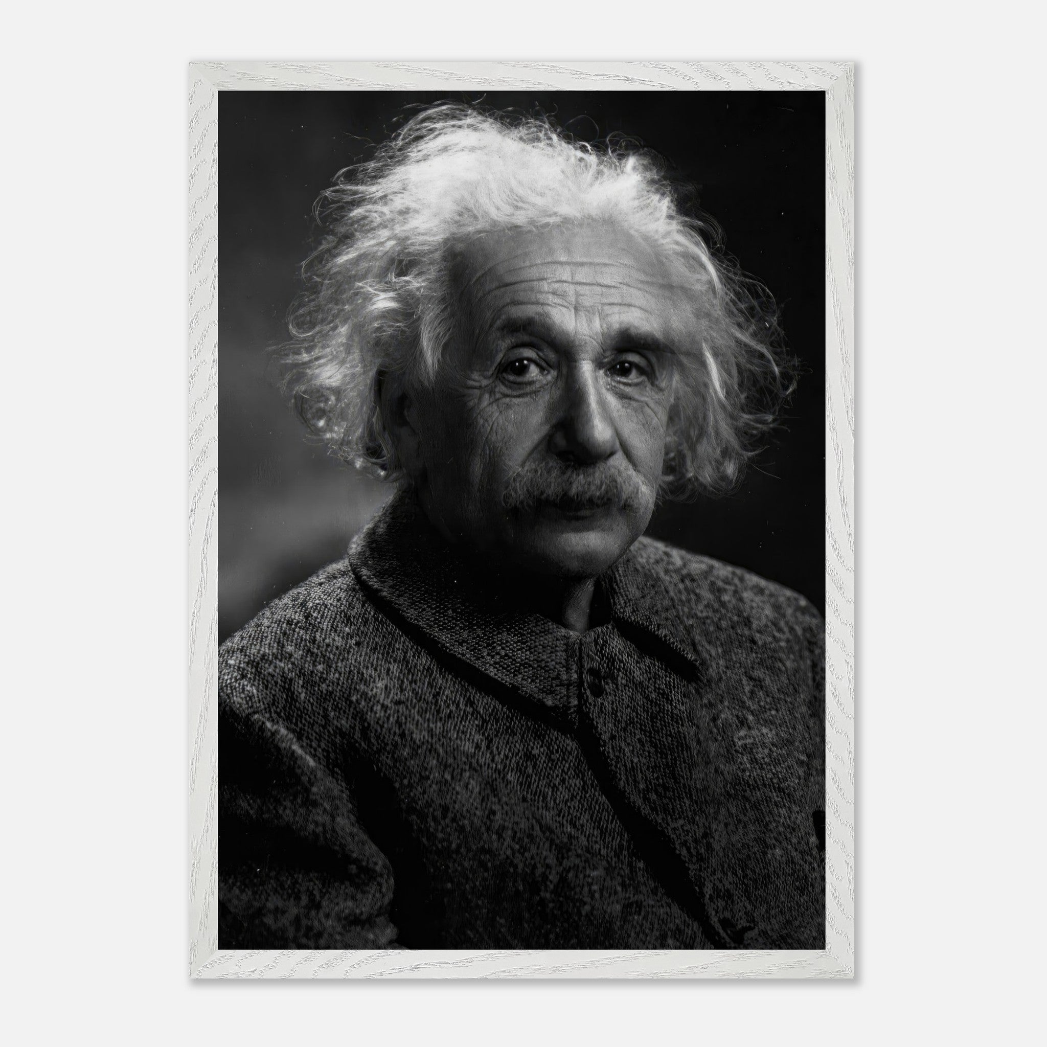 Vintage framed print of Albert Einstein, showcasing his wisdom and intellect in timeless black-and-white.