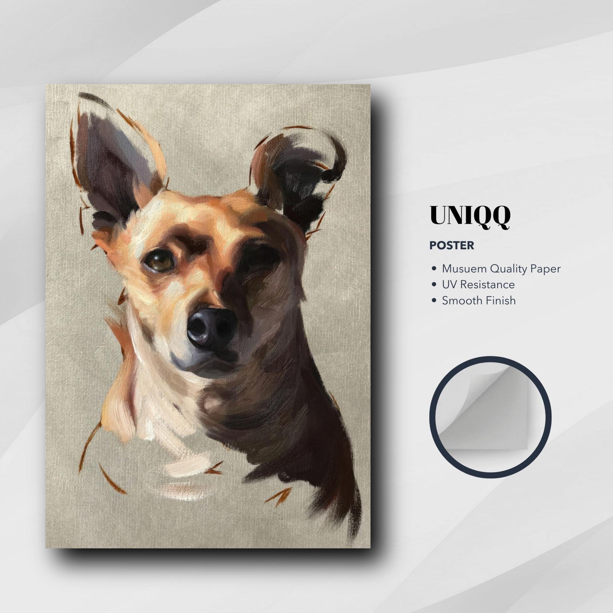 Chihuahua dog painting poster showcasing expressive eyes and warm colors on museum quality paper.