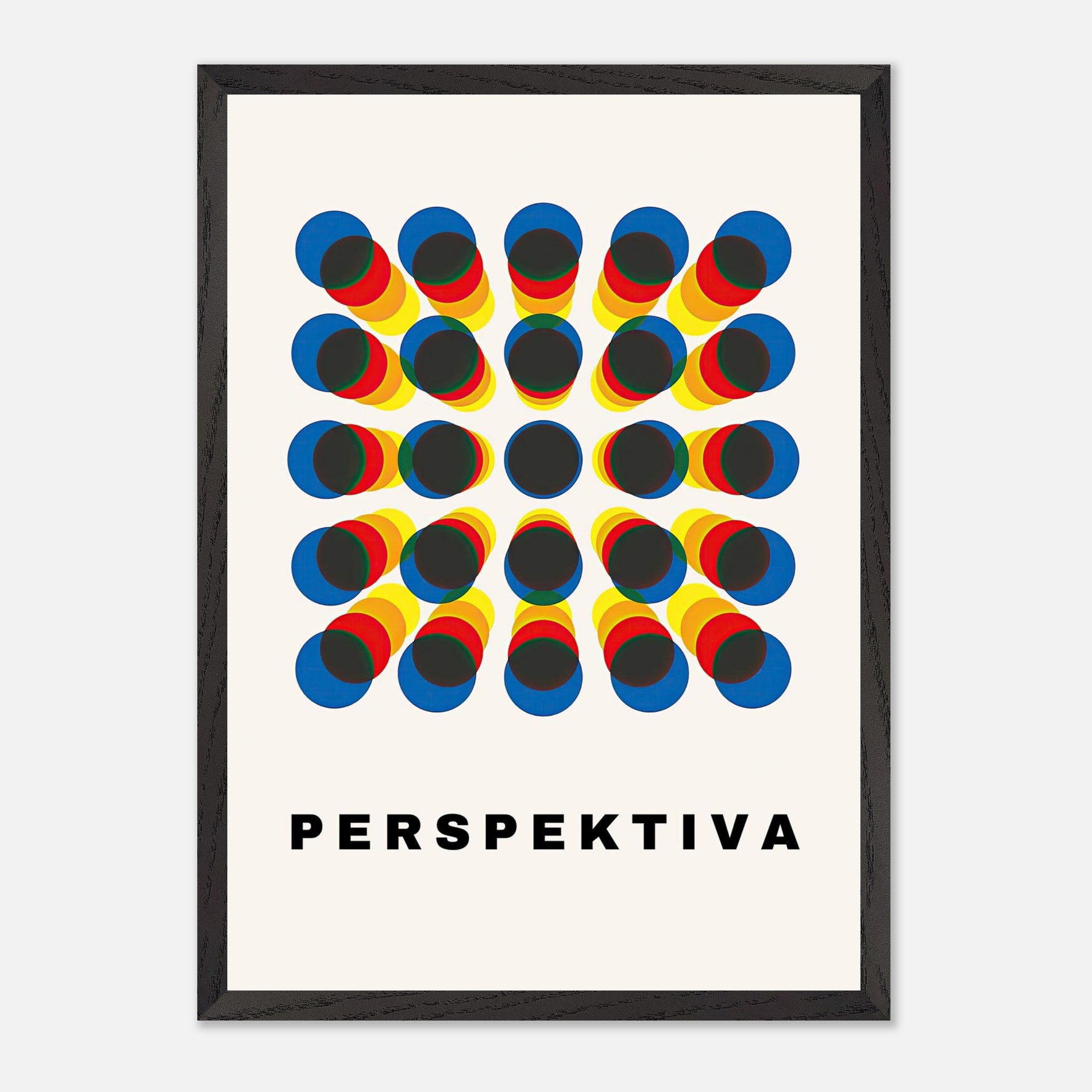 Perspective Abstract Art featuring geometric patterns in bold blue, yellow, and red hues, emphasizing depth and optical illusion.