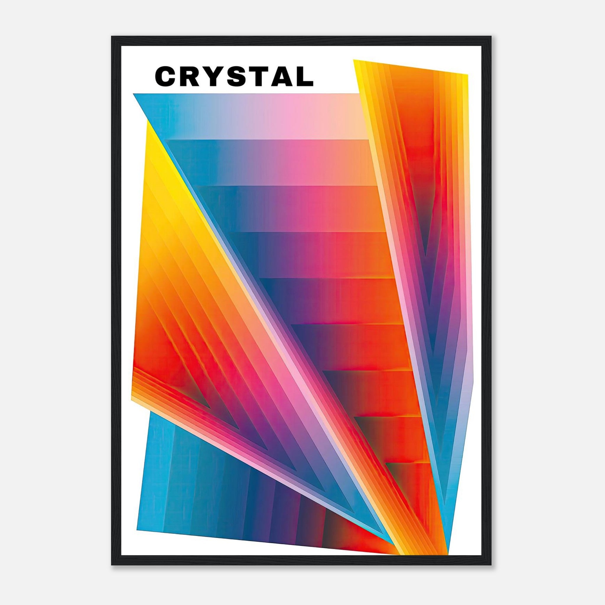Framed print of Crystal Abstract Art with vibrant geometric patterns in bold colors.