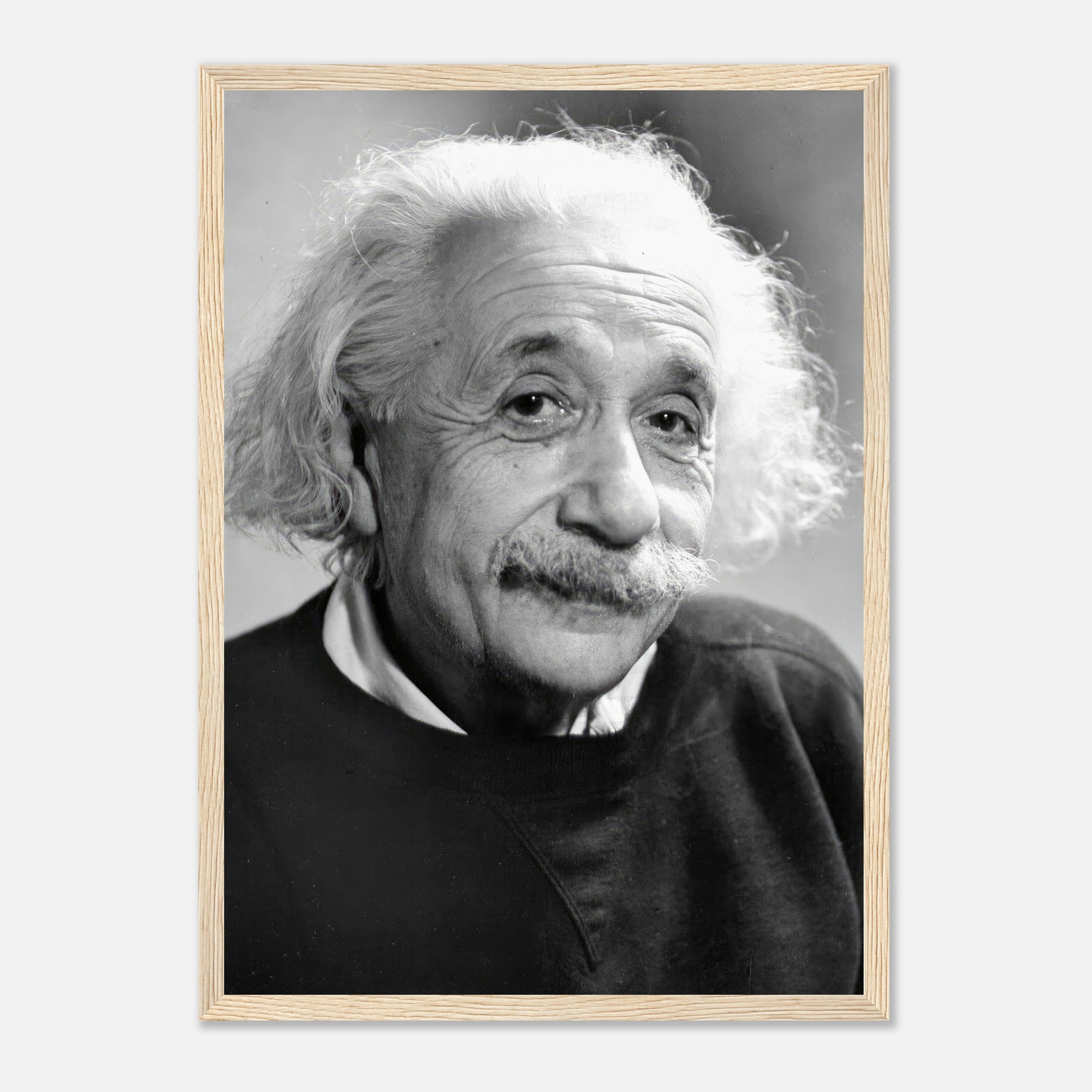 Albert Einstein 1946 framed print, showcasing a thoughtful black-and-white portrait of the iconic physicist.