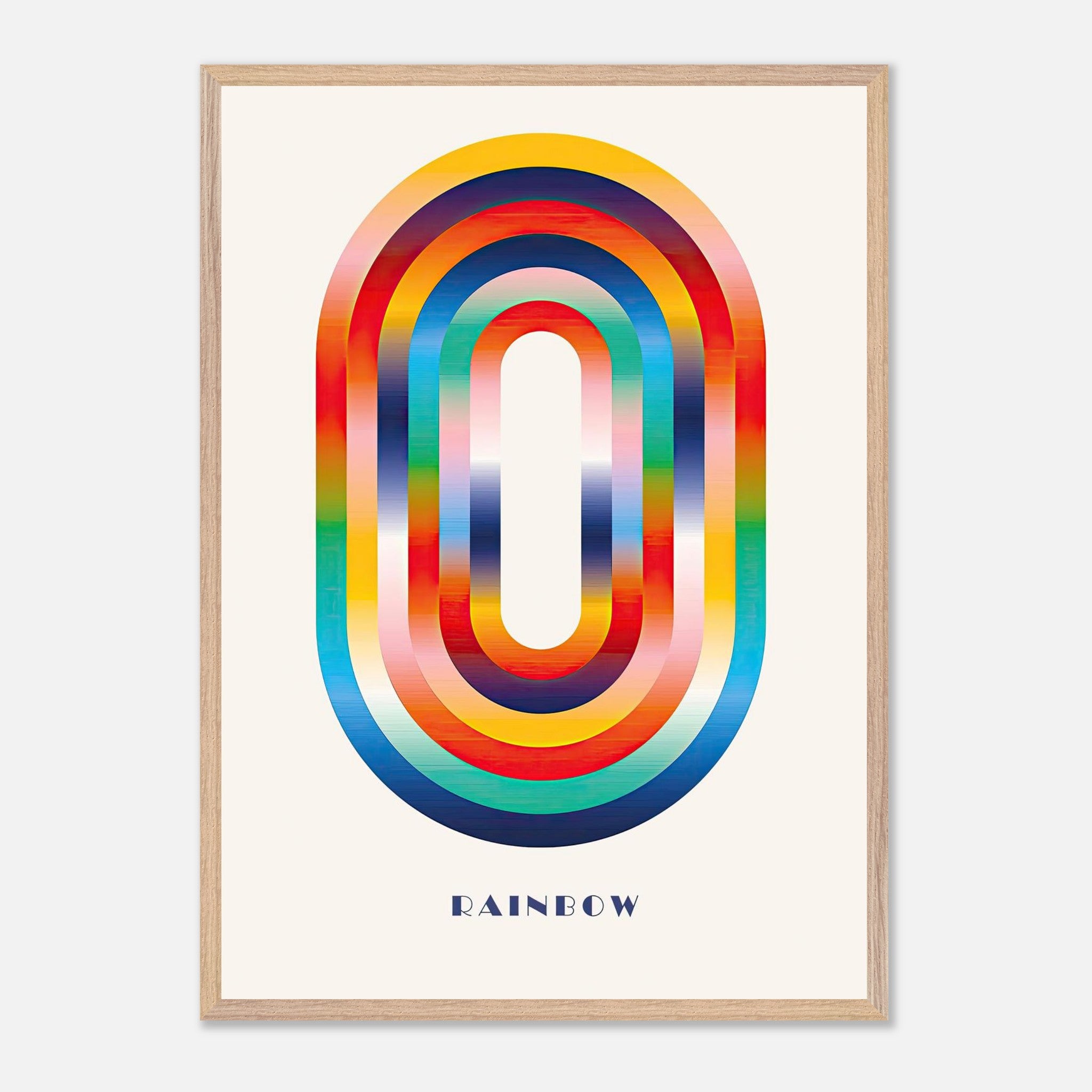 Abstract rainbow geometric art print featuring bold arcs in vibrant colors, perfect for enhancing any space.