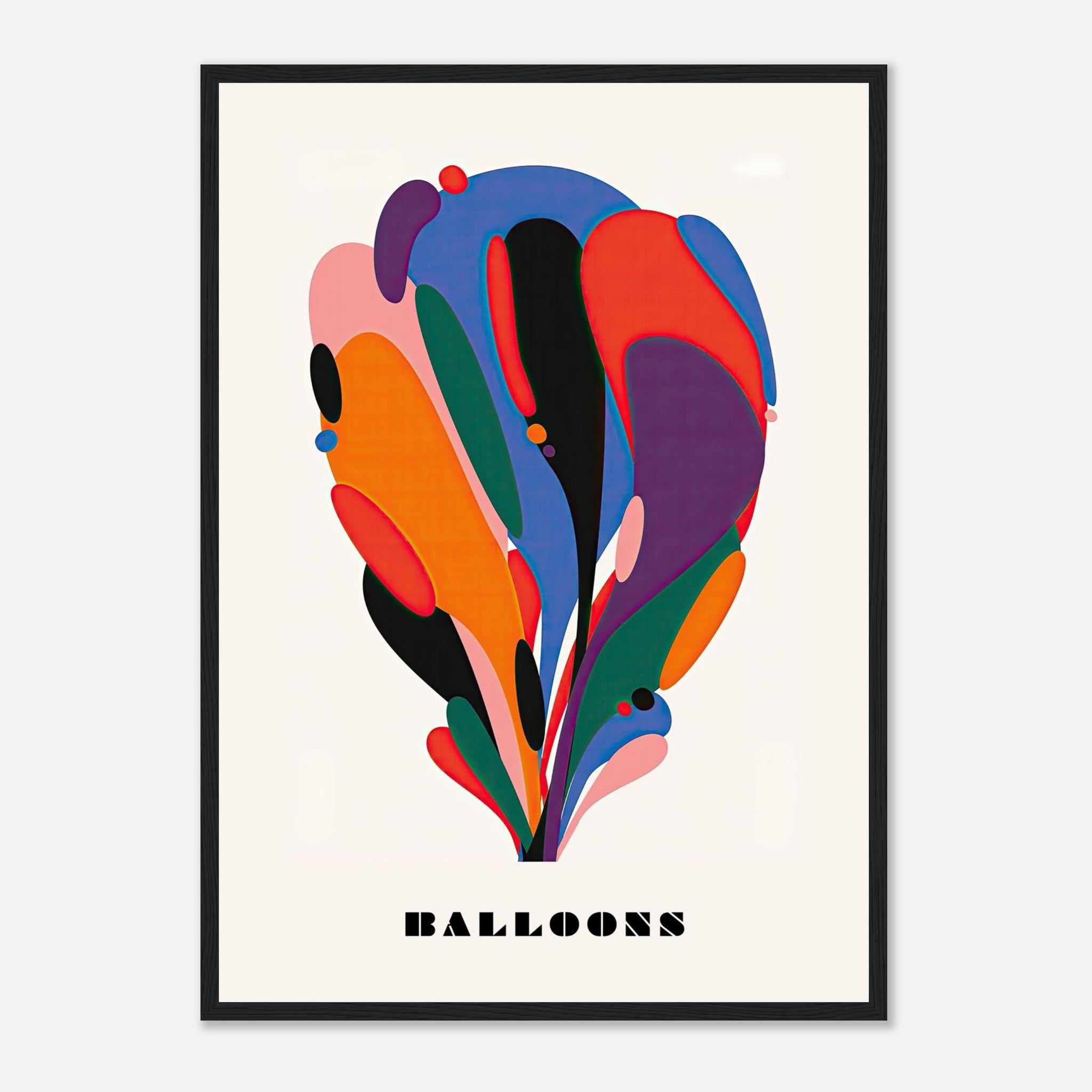 Abstract Balloon Art Framed Print featuring vibrant colors and fluid shapes, ideal for modern home decor.
