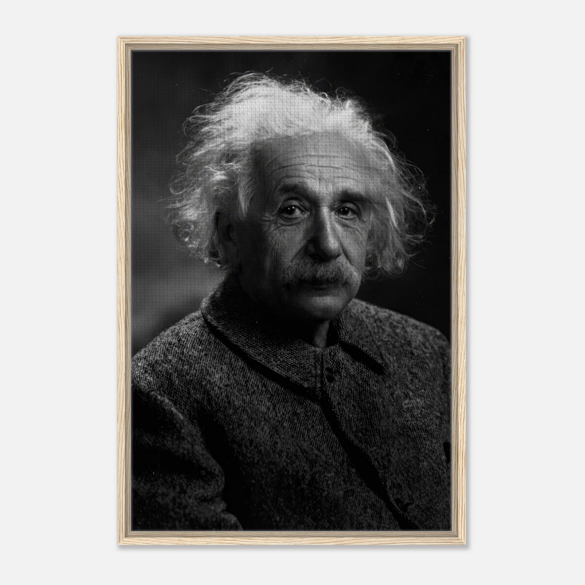 Framed canvas print of Albert Einstein's portrait in black and white, showcasing his thoughtful expression.