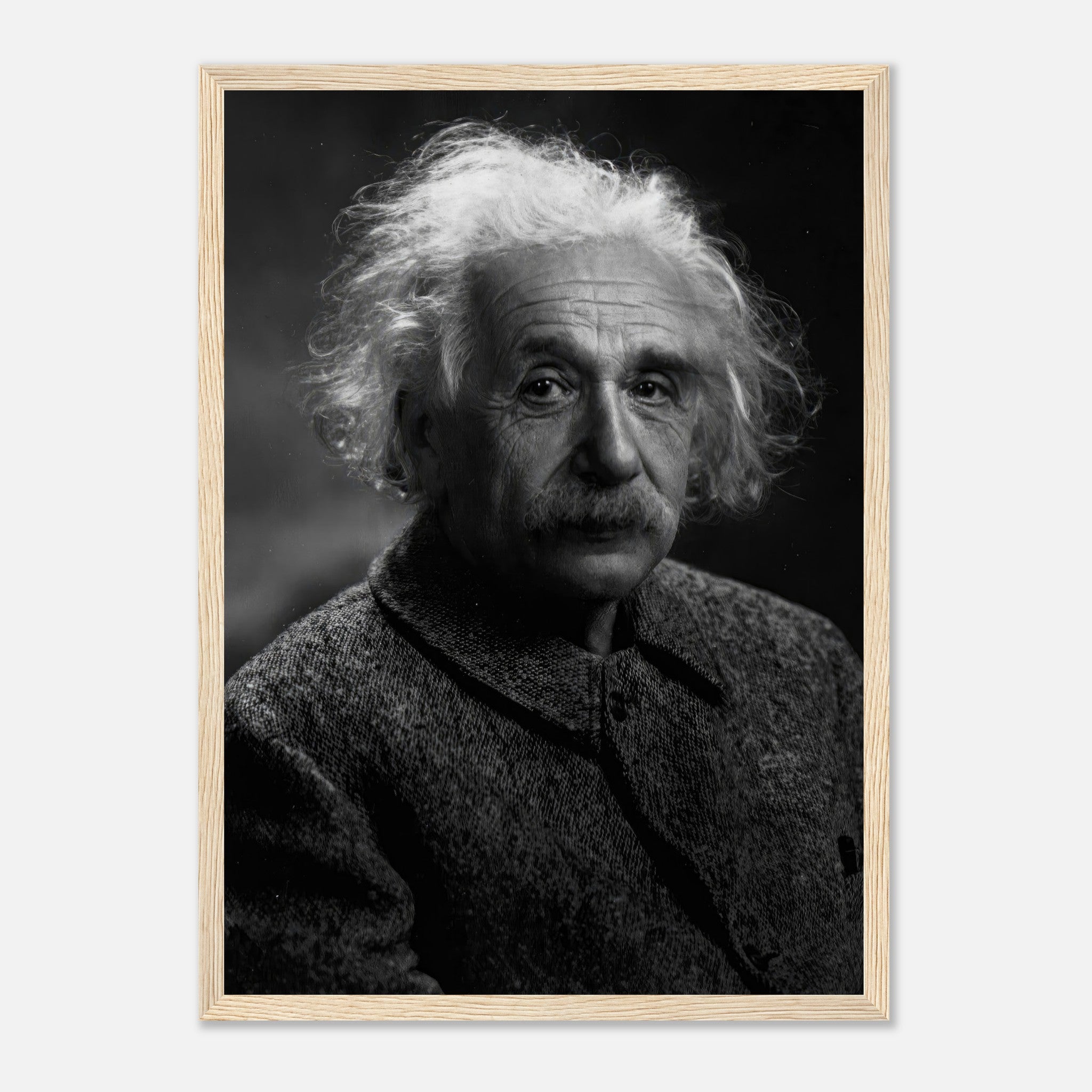 Albert Einstein portrait framed print showcasing the iconic physicist's thoughtful expression in black-and-white.