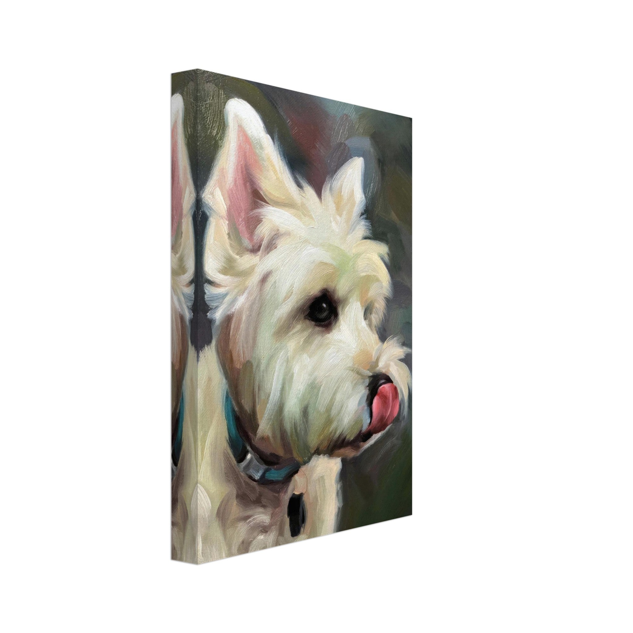Westie Dog Painting Canvas Print featuring a lifelike portrait of a West Highland White Terrier