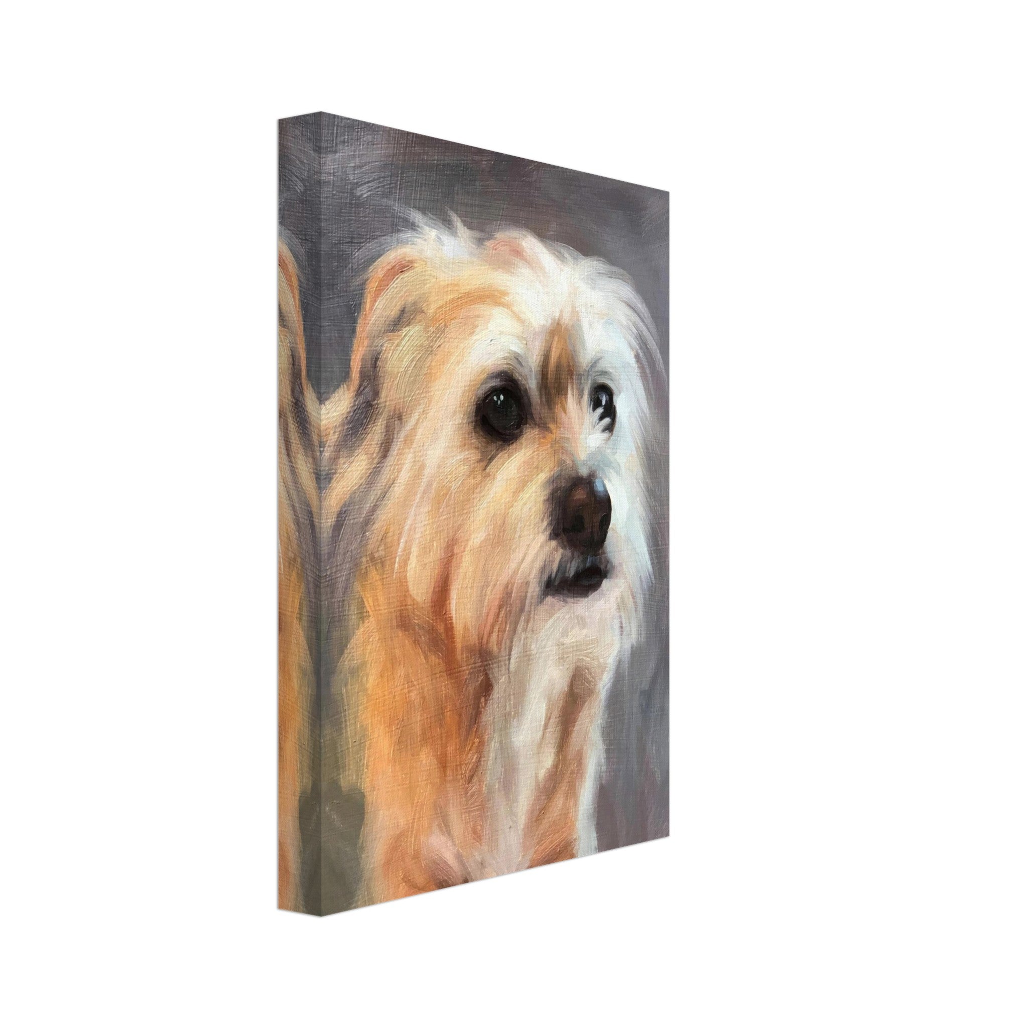 Terrier dog painting canvas print with lifelike portrait and expressive eyes, showcasing the charm of the terrier breed.