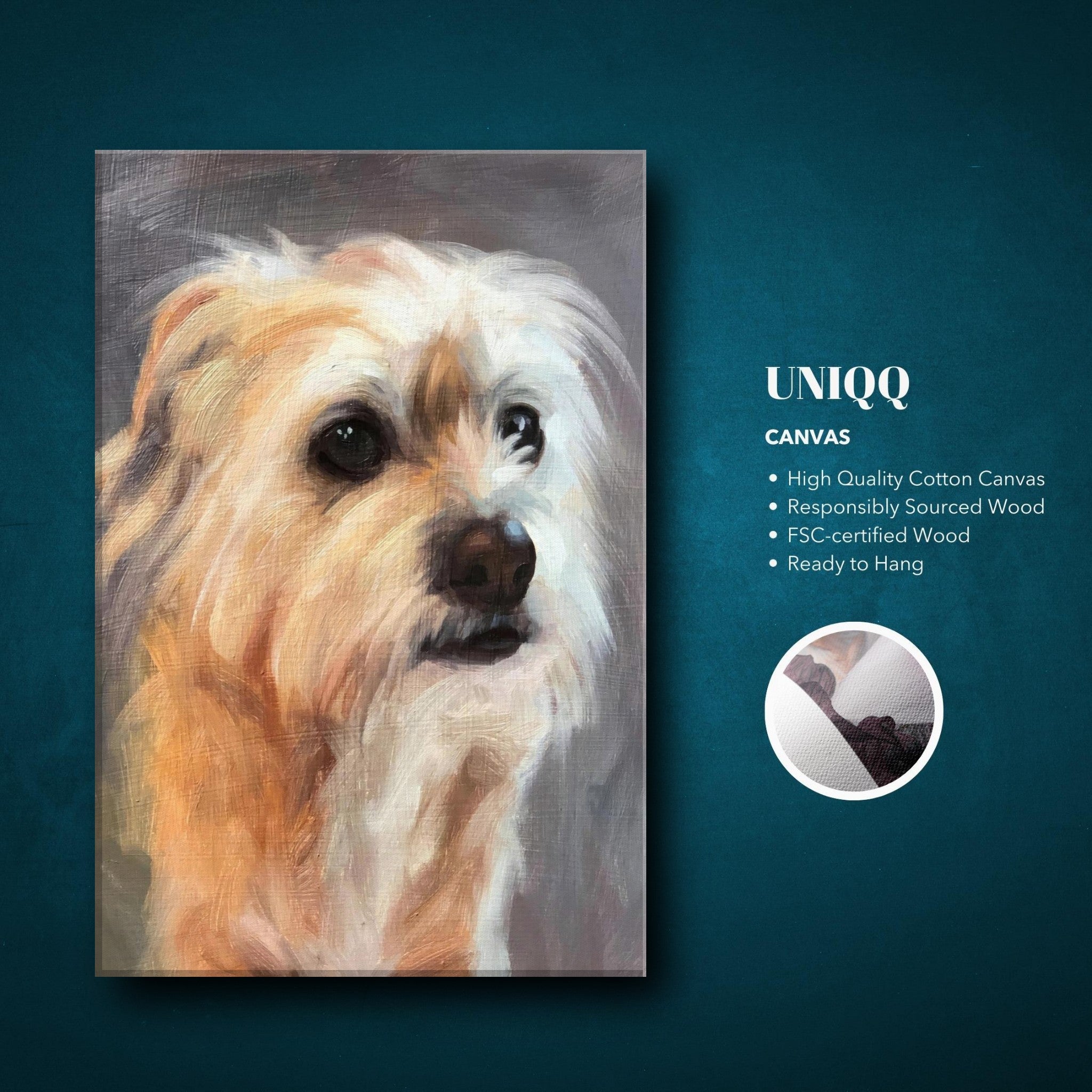 Terrier dog painting on canvas highlighting expressive eyes and warm tones, perfect for home decor.