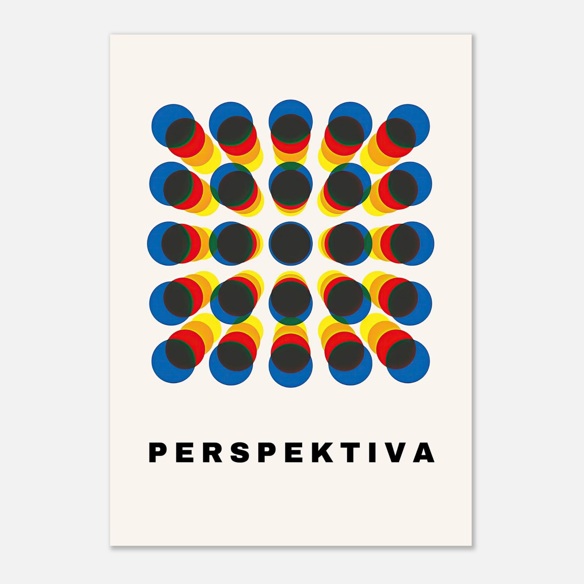 Perspective Abstract Art Poster with geometric shapes in bold colors creating an optical illusion.