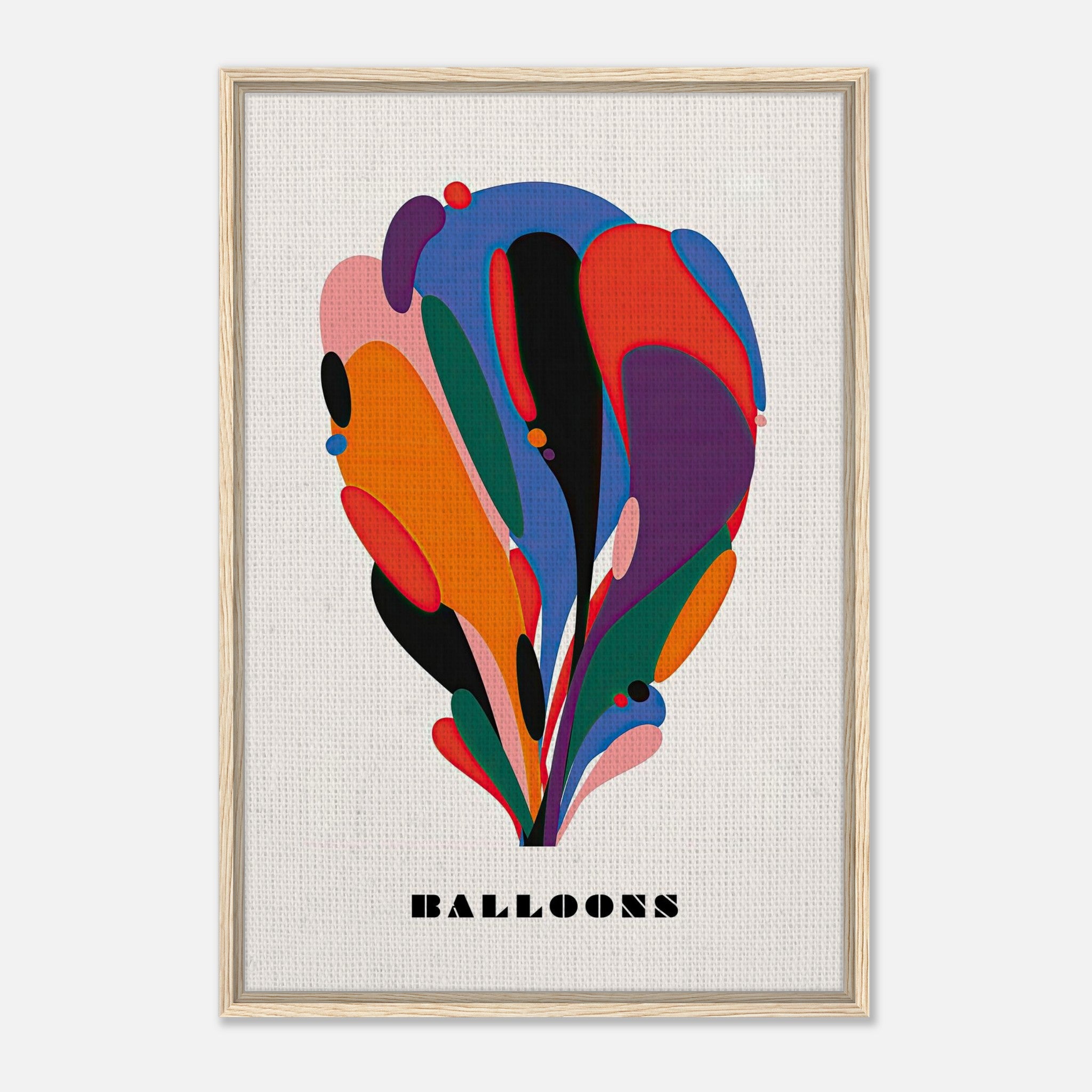 Vibrant abstract balloon art framed canvas print featuring bold colors and modern design.