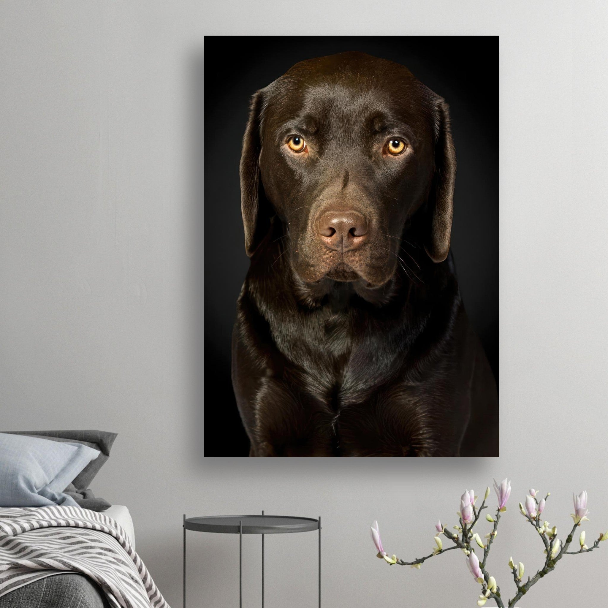 Chocolate Labrador Portrait Poster showcasing a soulful gaze and rich coat, perfect for dog lovers' decor.