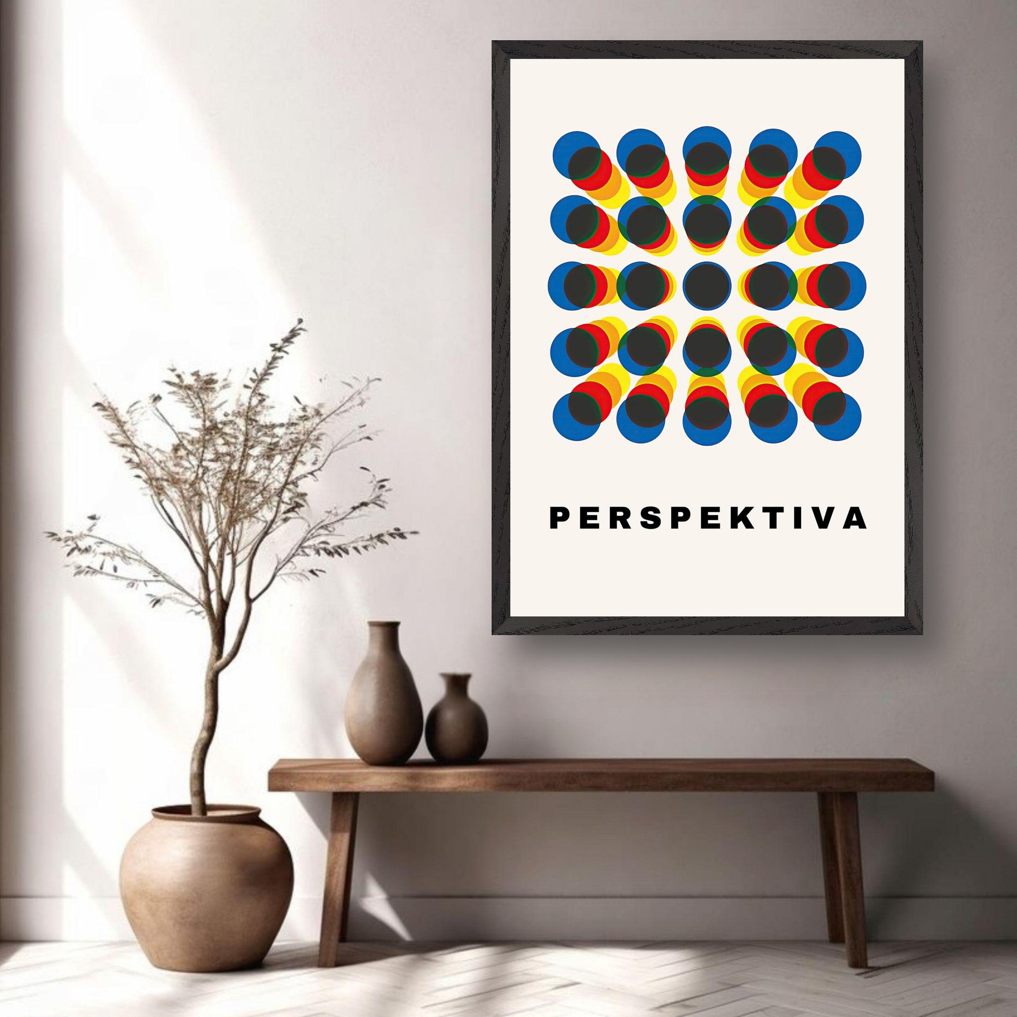 Perspective Abstract Art featuring geometric designs and vibrant colors enhancing modern interior decor.
