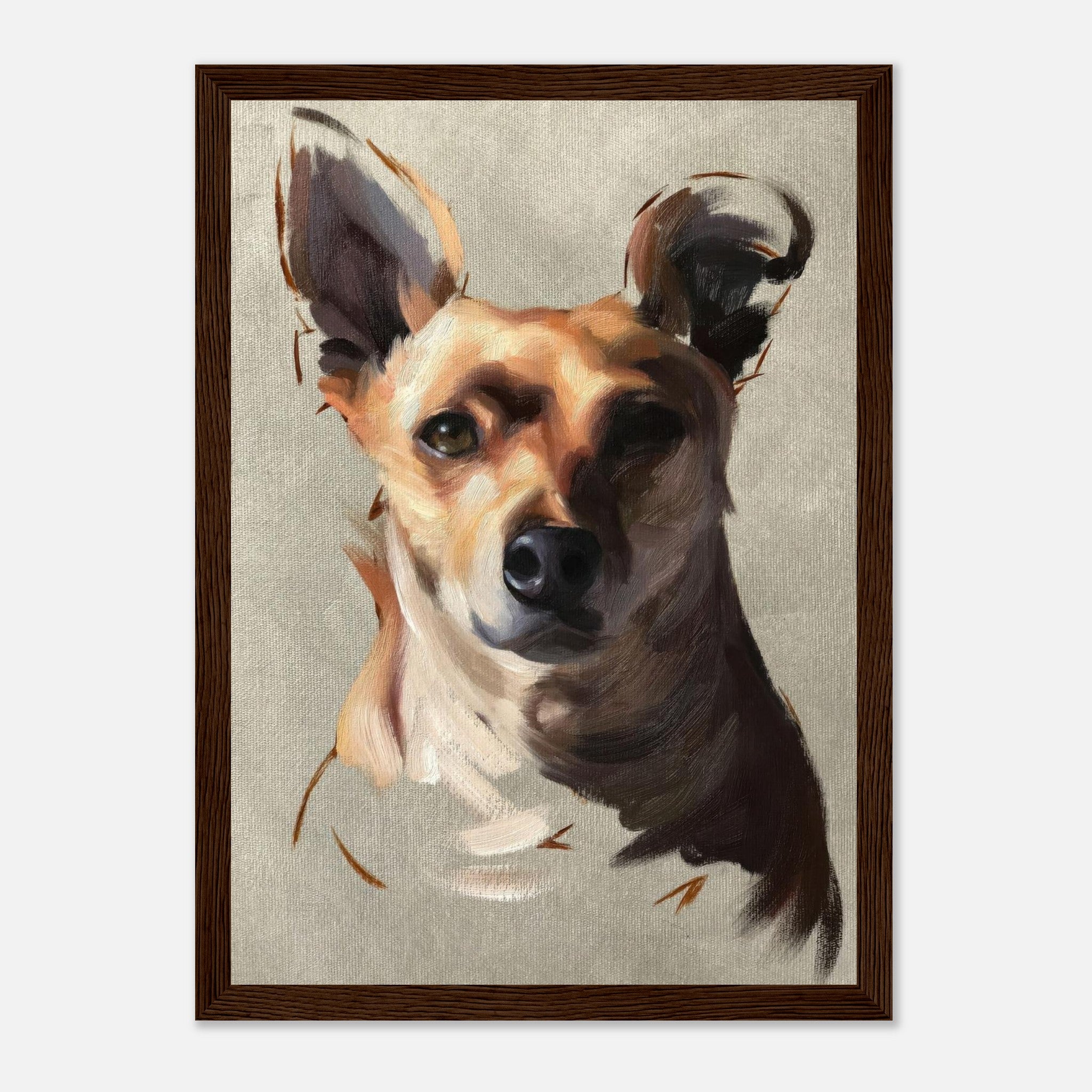 Chihuahua dog painting, framed print showcasing detailed artwork of a loyal and playful Chihuahua against a soft background.