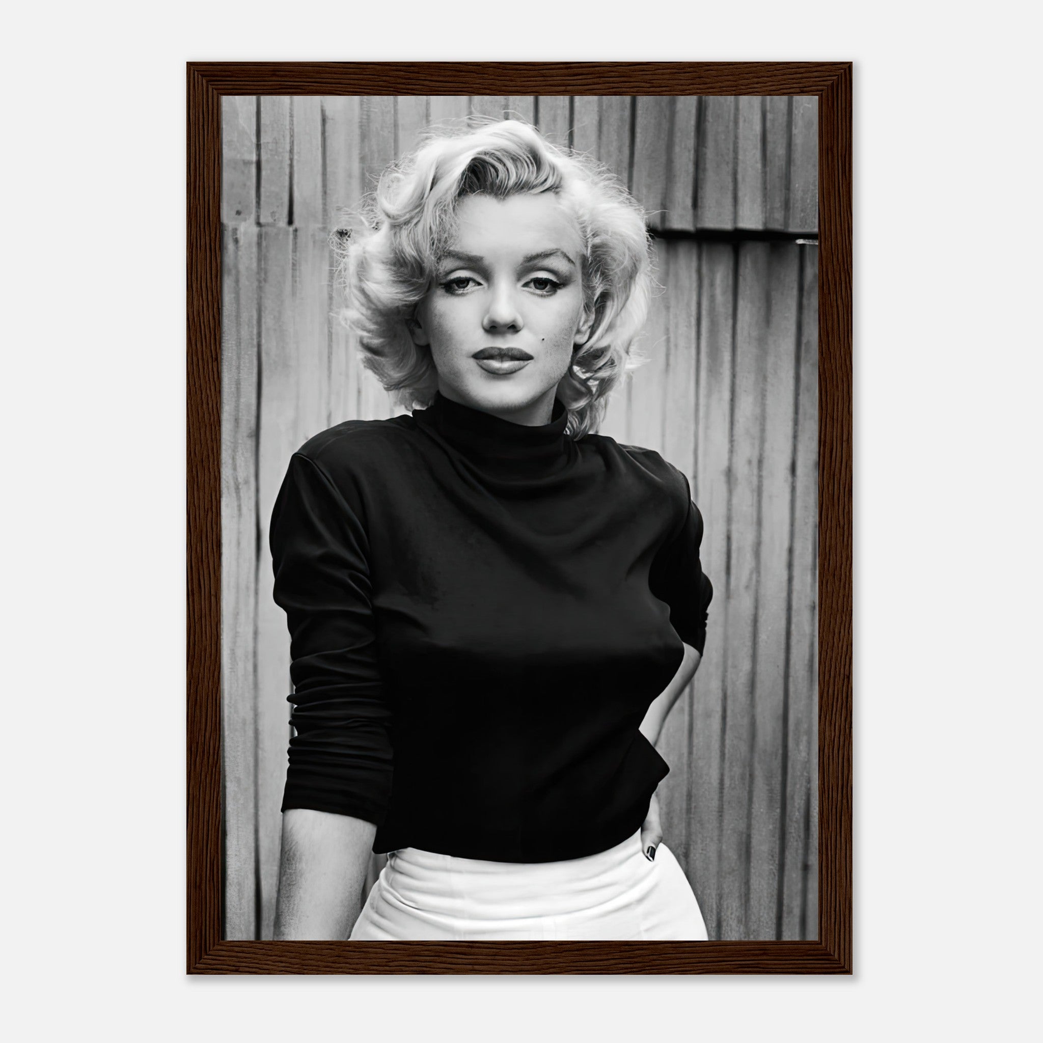 Marilyn Monroe black-and-white portrait framed print capturing Hollywood glamour and elegance.