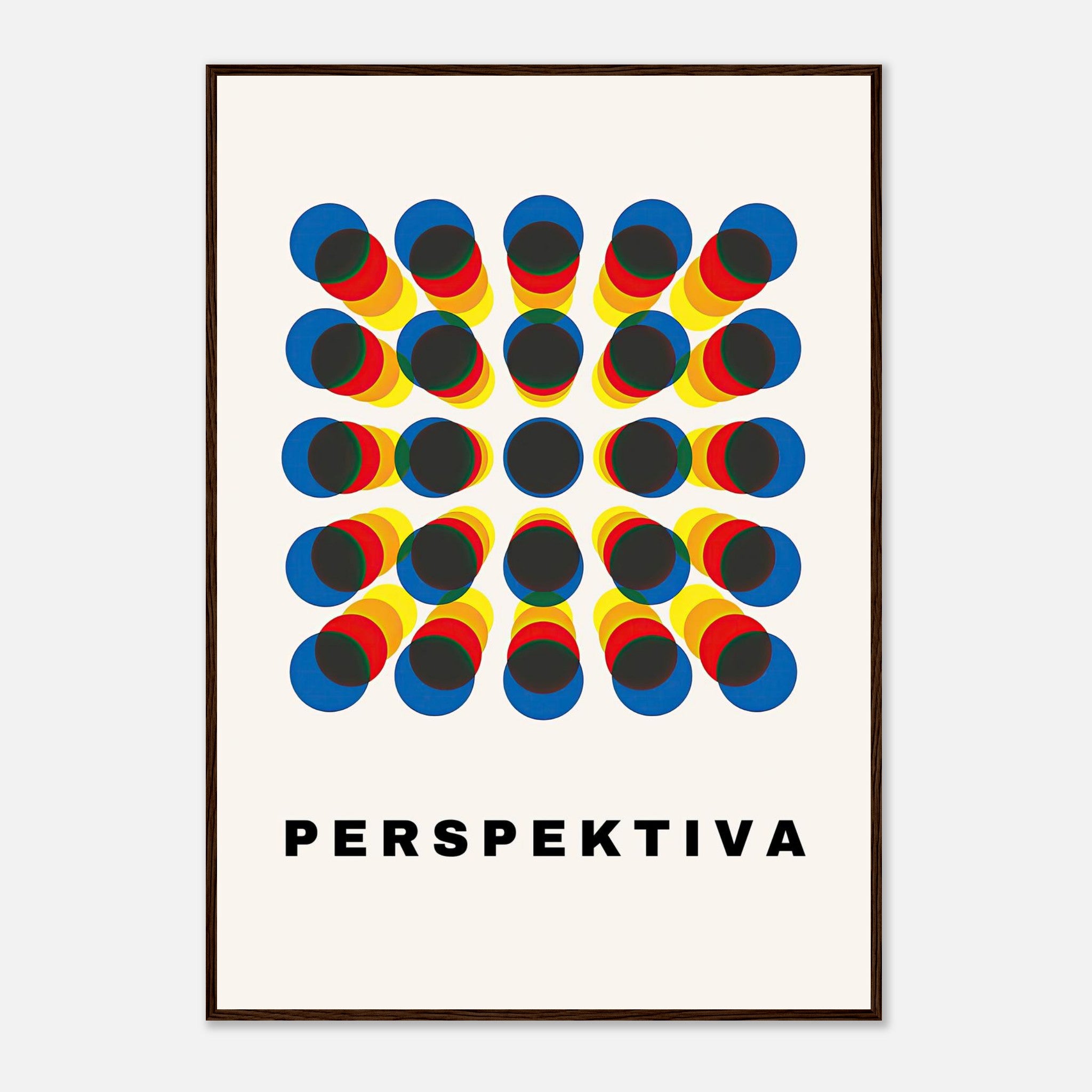 Perspective Abstract Art framed print featuring bold geometric patterns and vibrant primary colors.