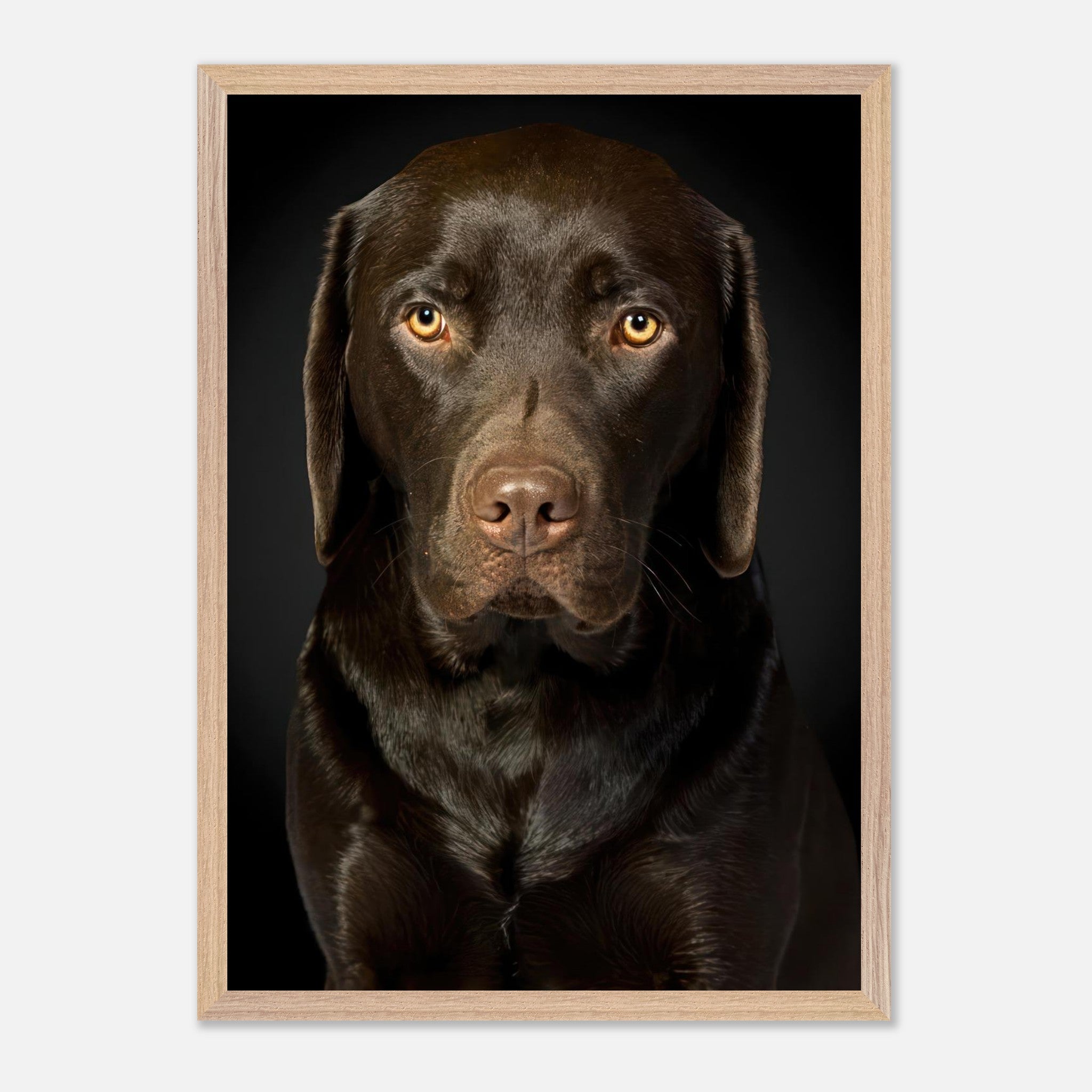Chocolate Labrador portrait in vintage frame, showcasing soulful gaze and rich coat, perfect for dog lovers.