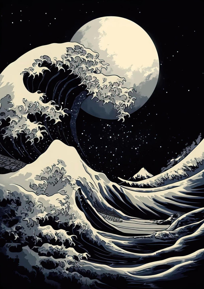 La Grande Onda al largo di Kanagawa - Bianco e Nero