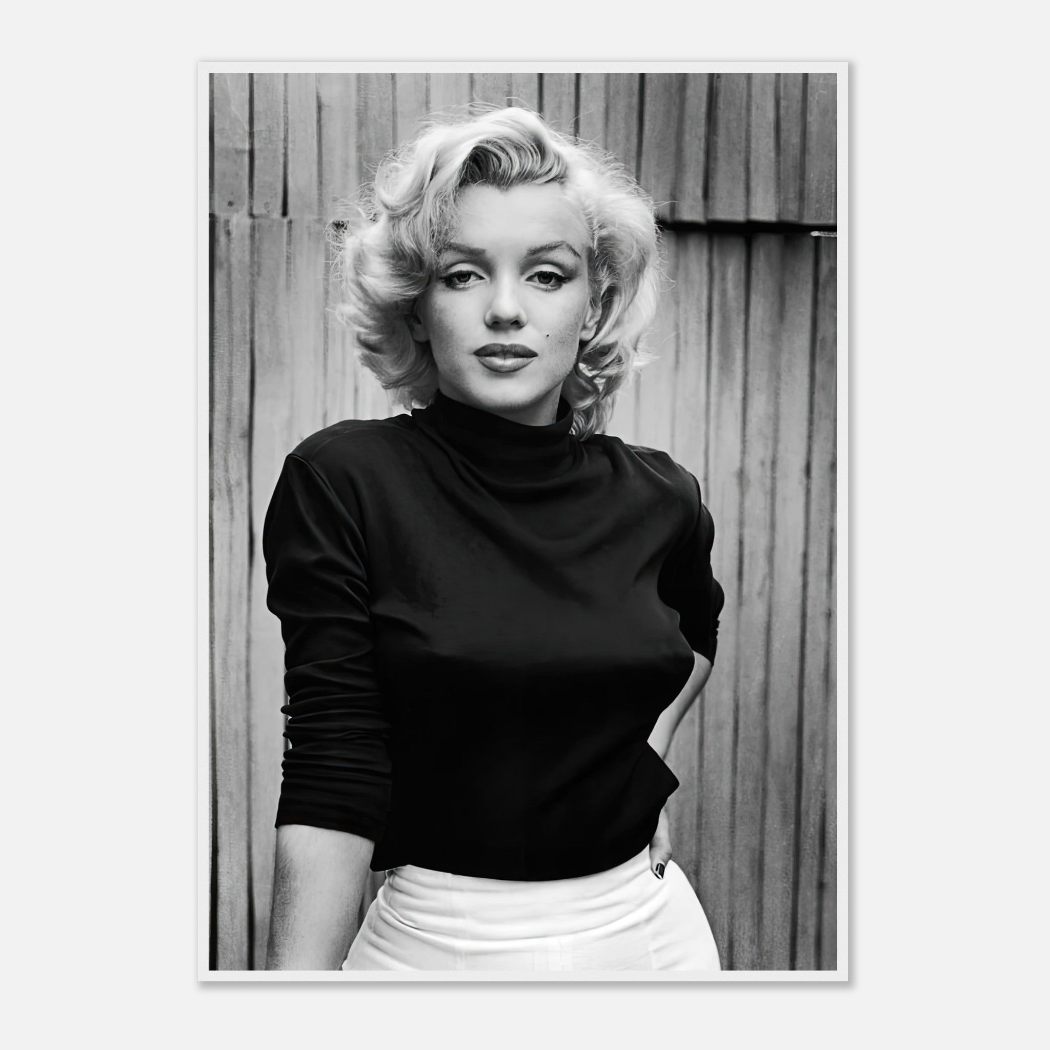 Marilyn Monroe framed portrait in black and white, showcasing timeless elegance and Hollywood glamour.