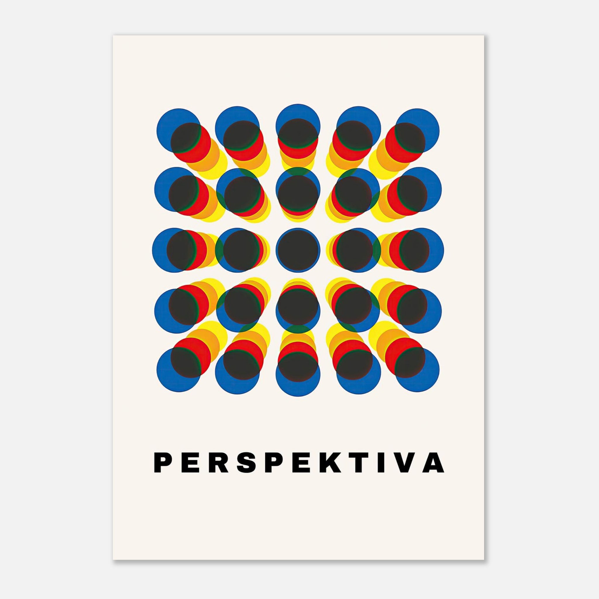 Perspective Abstract Art Poster featuring geometric pattern in vivid colors of blue, red, and yellow on a neutral background.