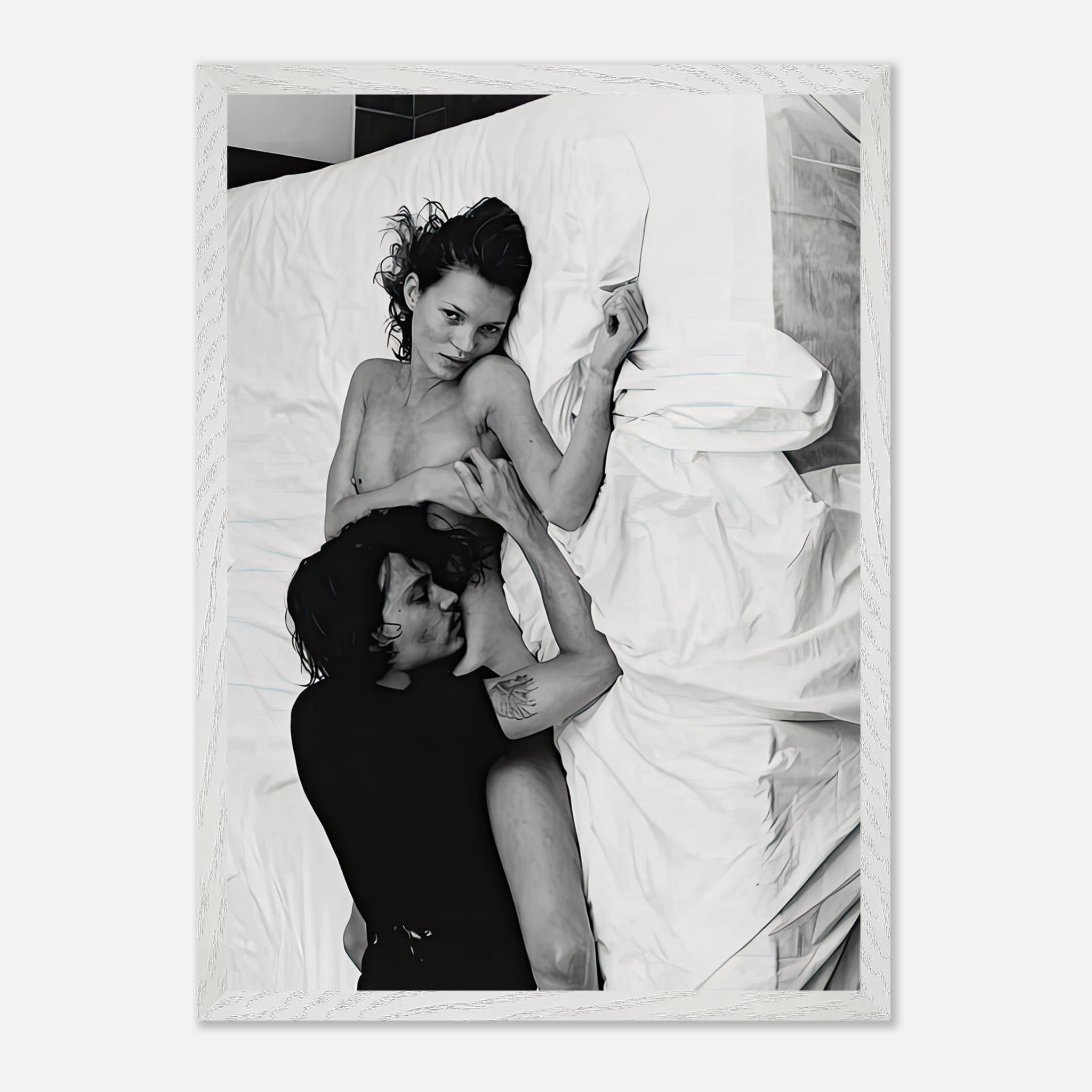 Kate Moss and Johnny Depp intimate black and white fine art print, photographed in New York, 1994 by Annie Leibovitz.