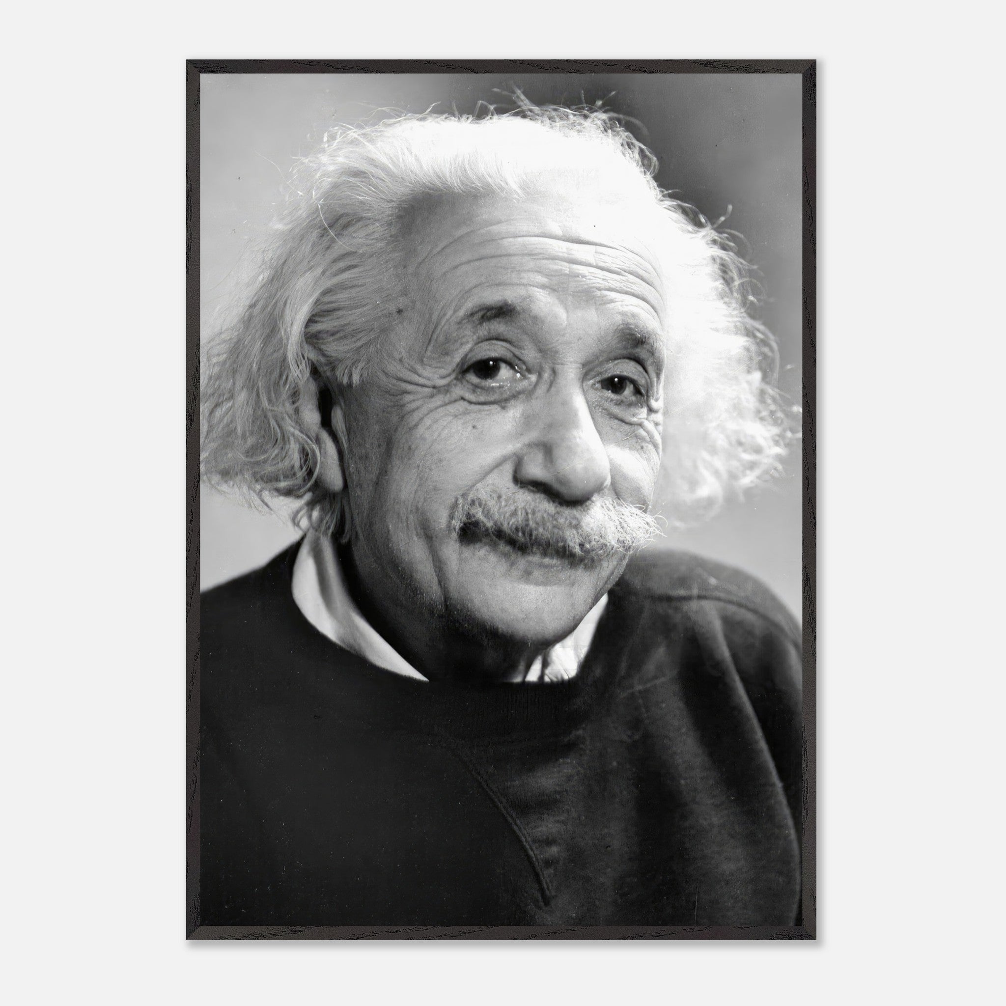 Black-and-white portrait of Albert Einstein from 1946, capturing his wisdom and warmth in fine art.