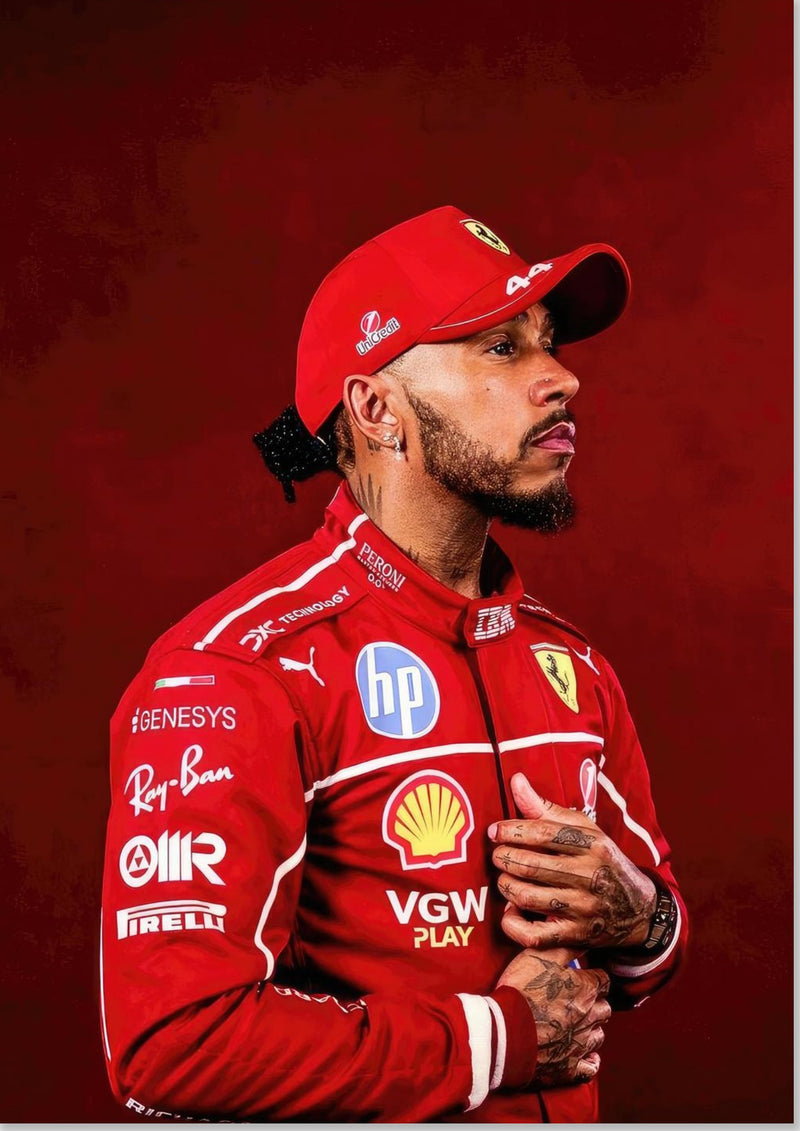 Lewis Hamilton avec une combinaison de course Ferrari